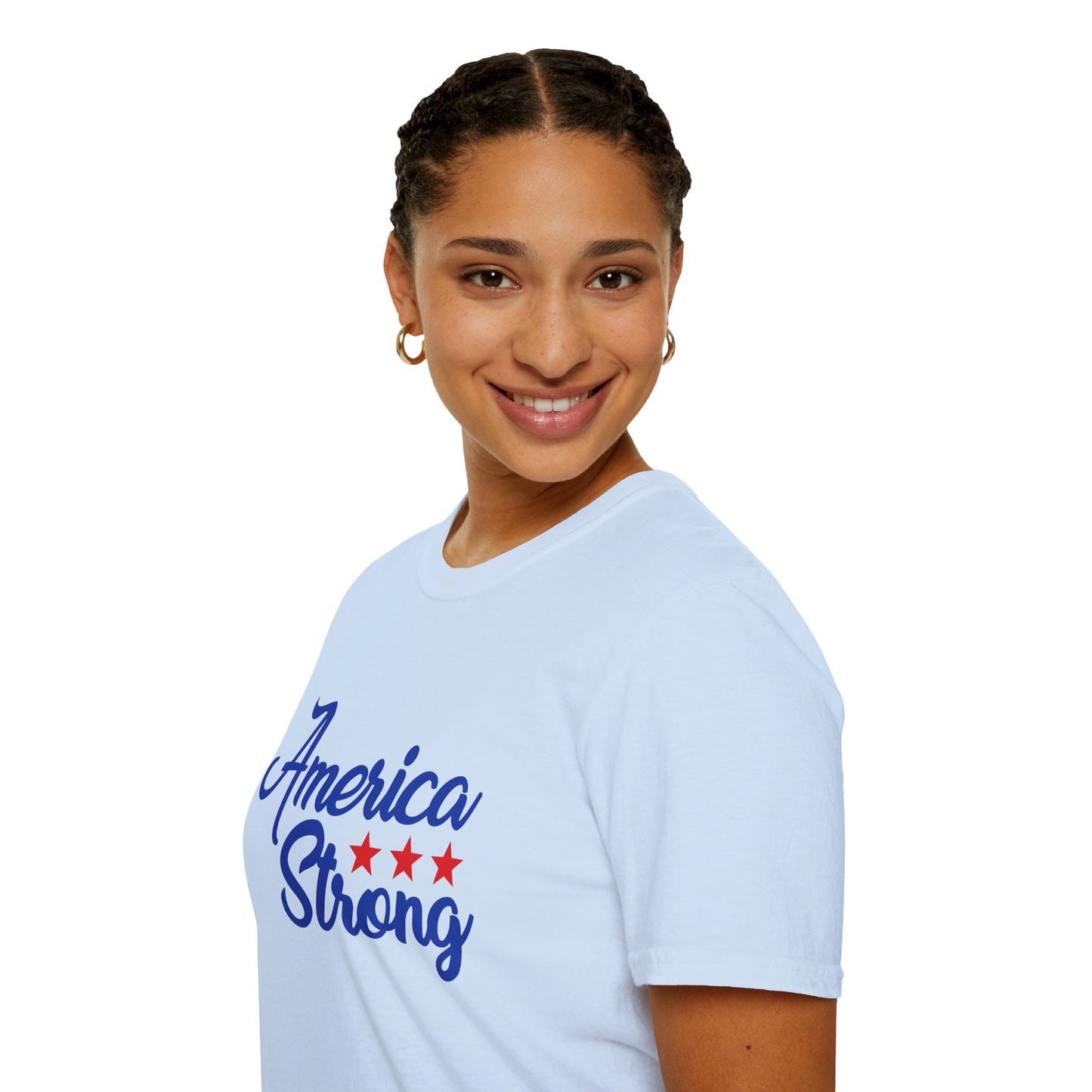 America Strong Unisex Softstyle T-Shirt - Patriotic Tee for BBQs, Memorial Day, 4th of July, Gift for Him/Her, Casual Wear - 13694