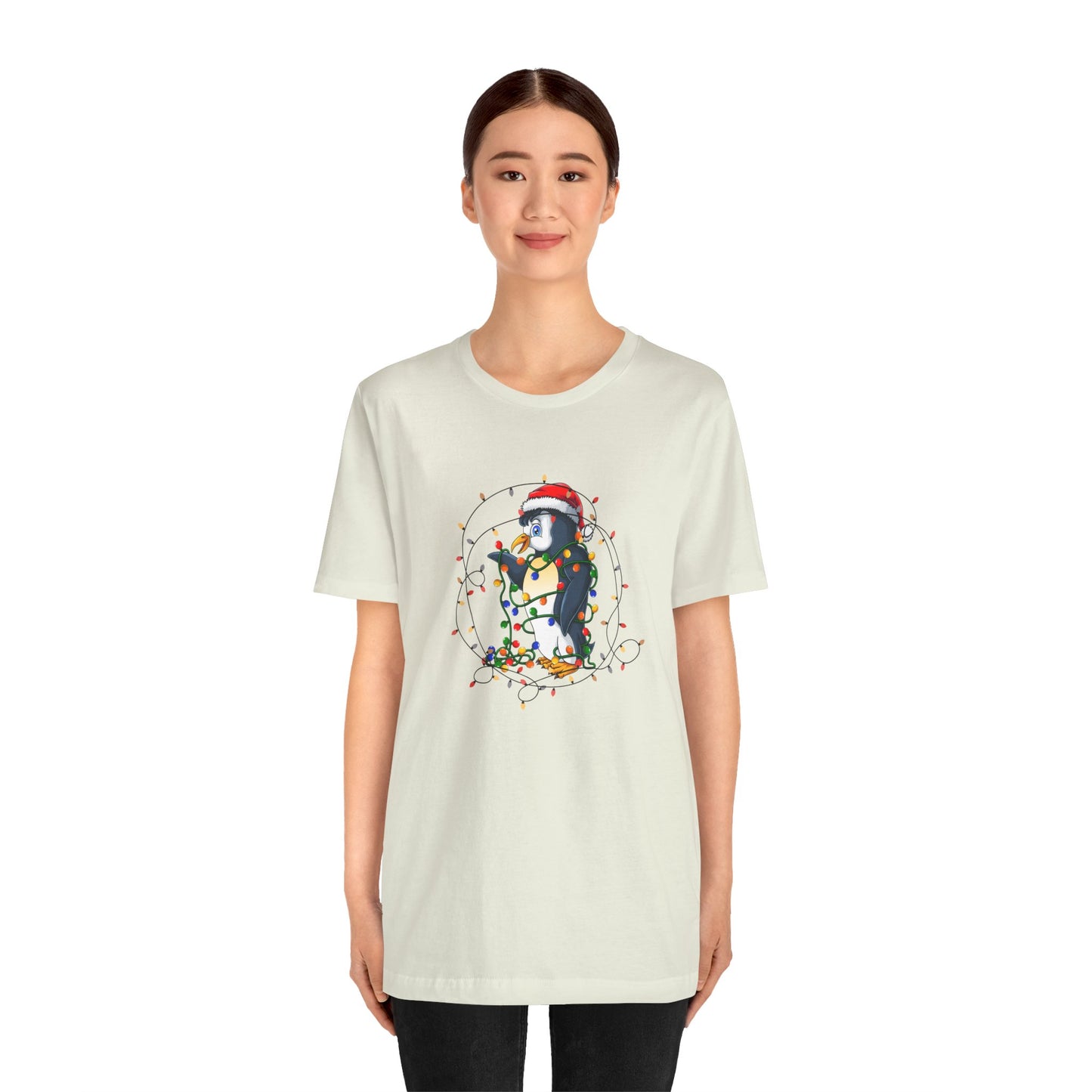 Penguin with Christmas Light - Unisex Jersey Short Sleeve Tee - 10407