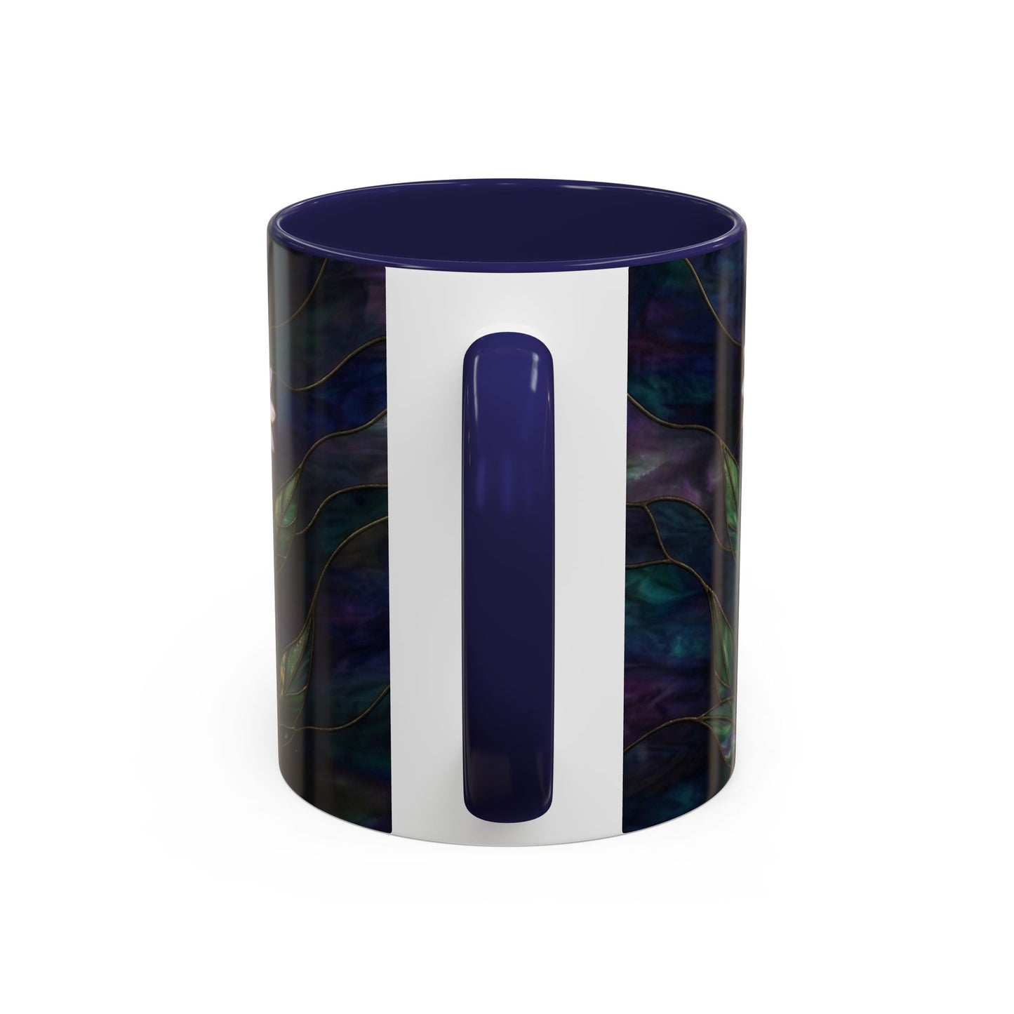 Daisy Stained Glass Accent Coffee Mug — White Daisies on Midnight (11/15oz) - 14535