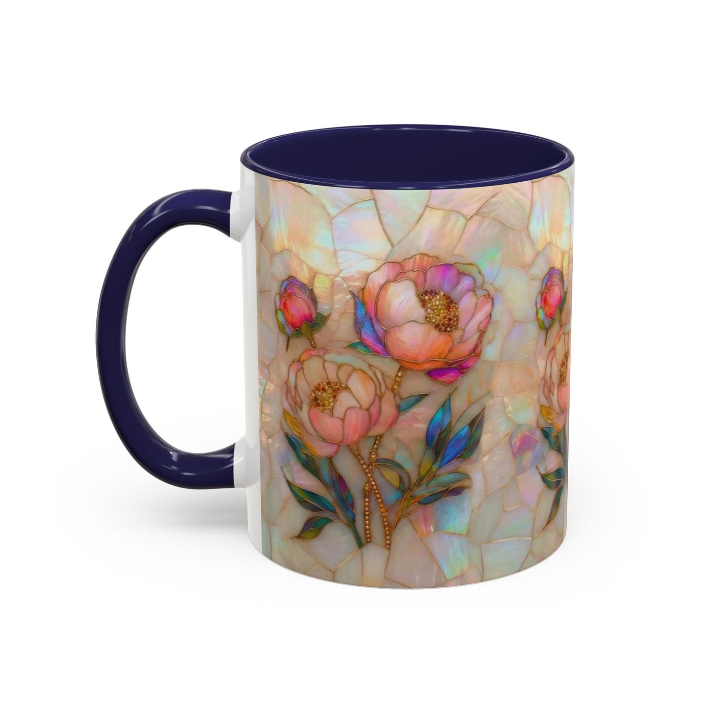 Peony Stained Glass Accent Coffee Mug – Floral Art 11/15oz - 14519