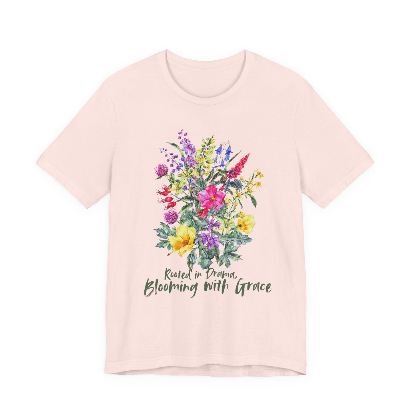 Blooming With Grace Floral T-Shirt, “Rooted in Drama” Watercolor Botanical Tee - 14965