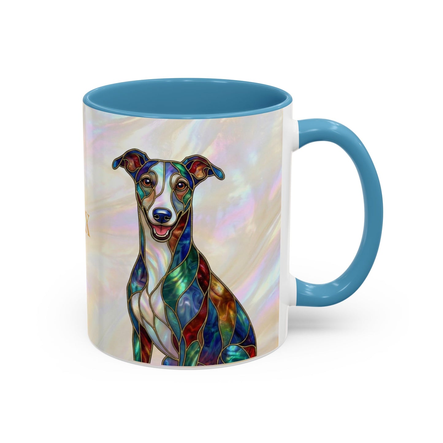 Personalized Greyhound Coffee Mug – Stained Glass Dog Accent Mug (Name Customizable)  - 14523