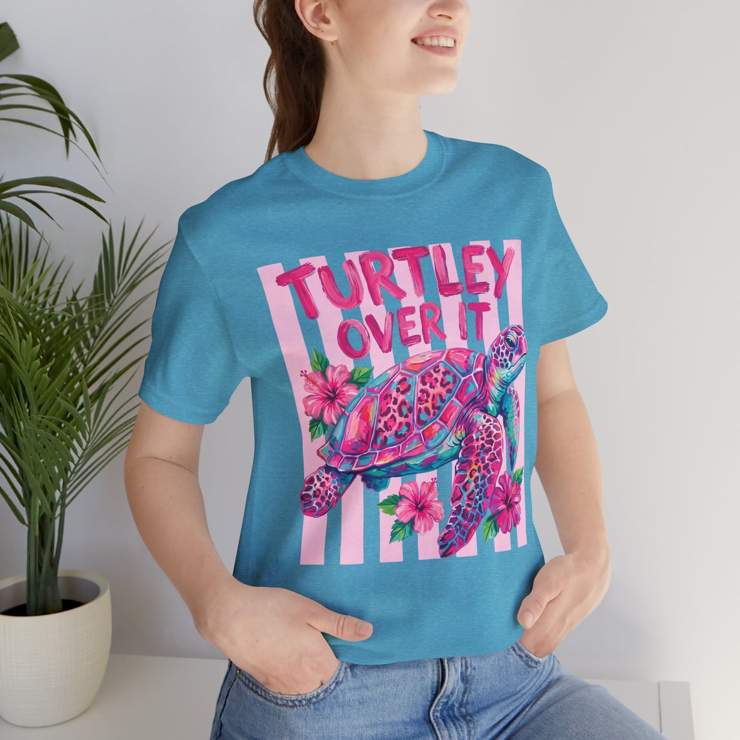 Turtley Over It T-Shirt, Cute Tropical Sea Turtle Graphic Tee - 14953
