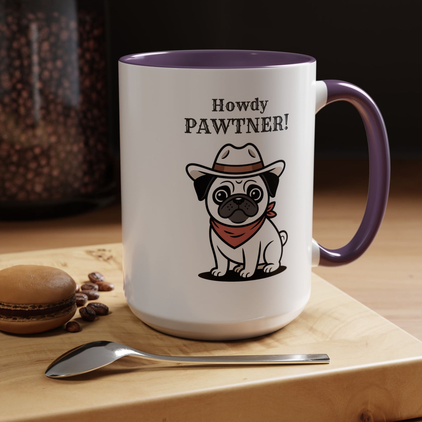 Howdy Pawtner Pug Mug – Cute Cowboy Dog Coffee Mug, Funny Gift for Dog Lovers (11oz / 15oz) - 14777