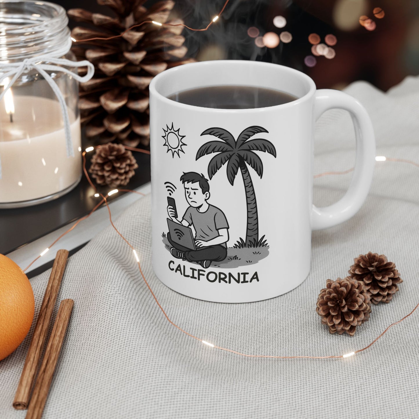 "California: Where the sun never sets, but your Wi-Fi definitely does." Ceramic Mug | 11oz & 15oz | 12727