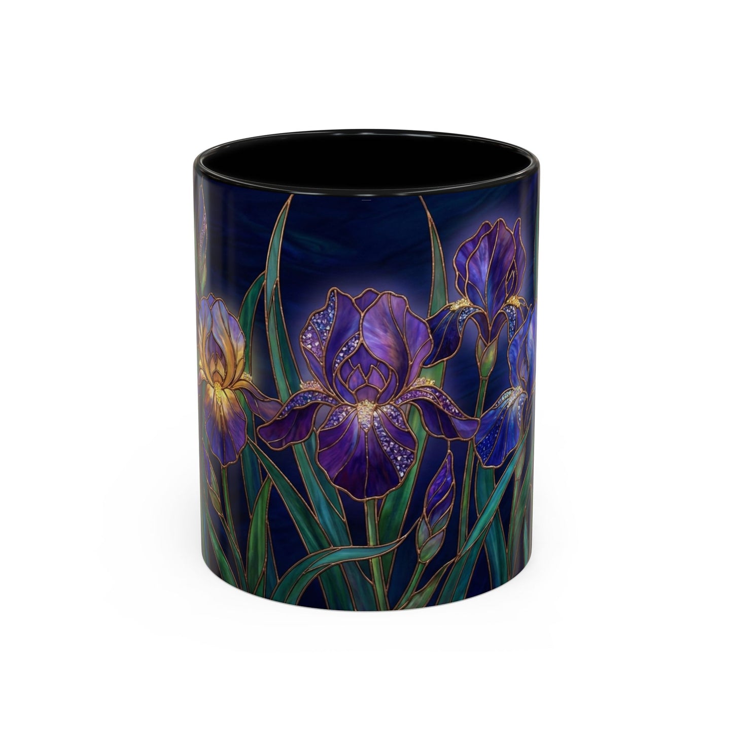 Iris Floral Accent Coffee Mug — Stained Glass Design 11/15oz - 14572