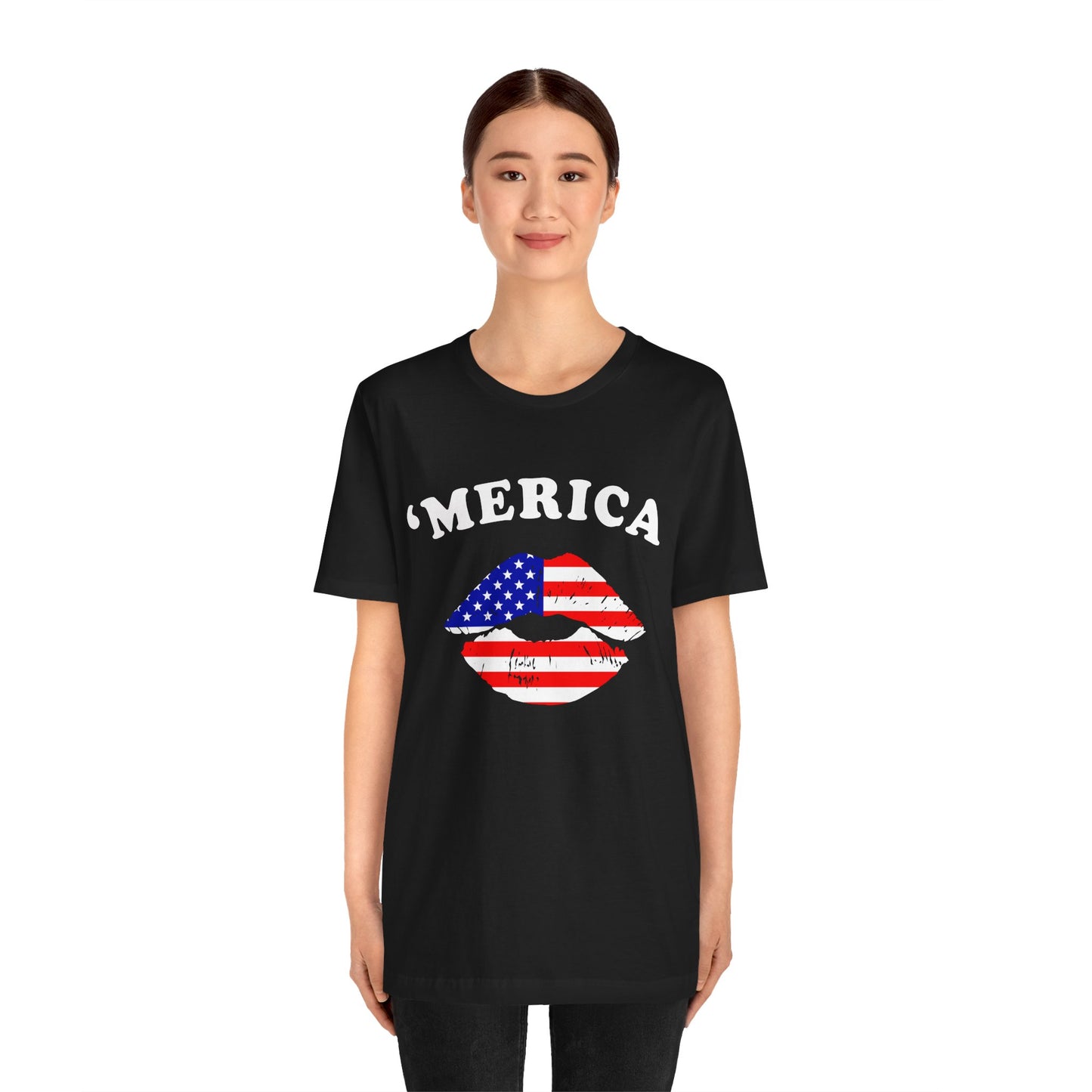 'Merica Unisex Jersey Tee, Patriotic Short Sleeve Shirt, USA Flag Design, Independence Day Apparel, Festival Wear, Summer Casual - 13519