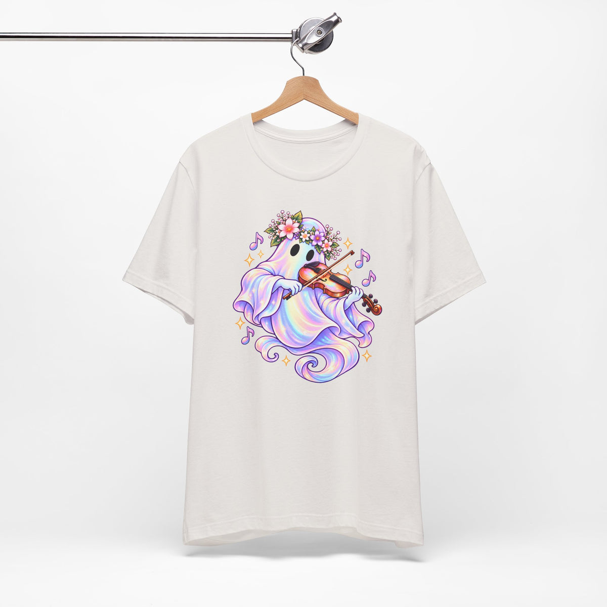 Ghost Violin T-Shirt, Cute Pastel Floral Music Lover Tee - 14528