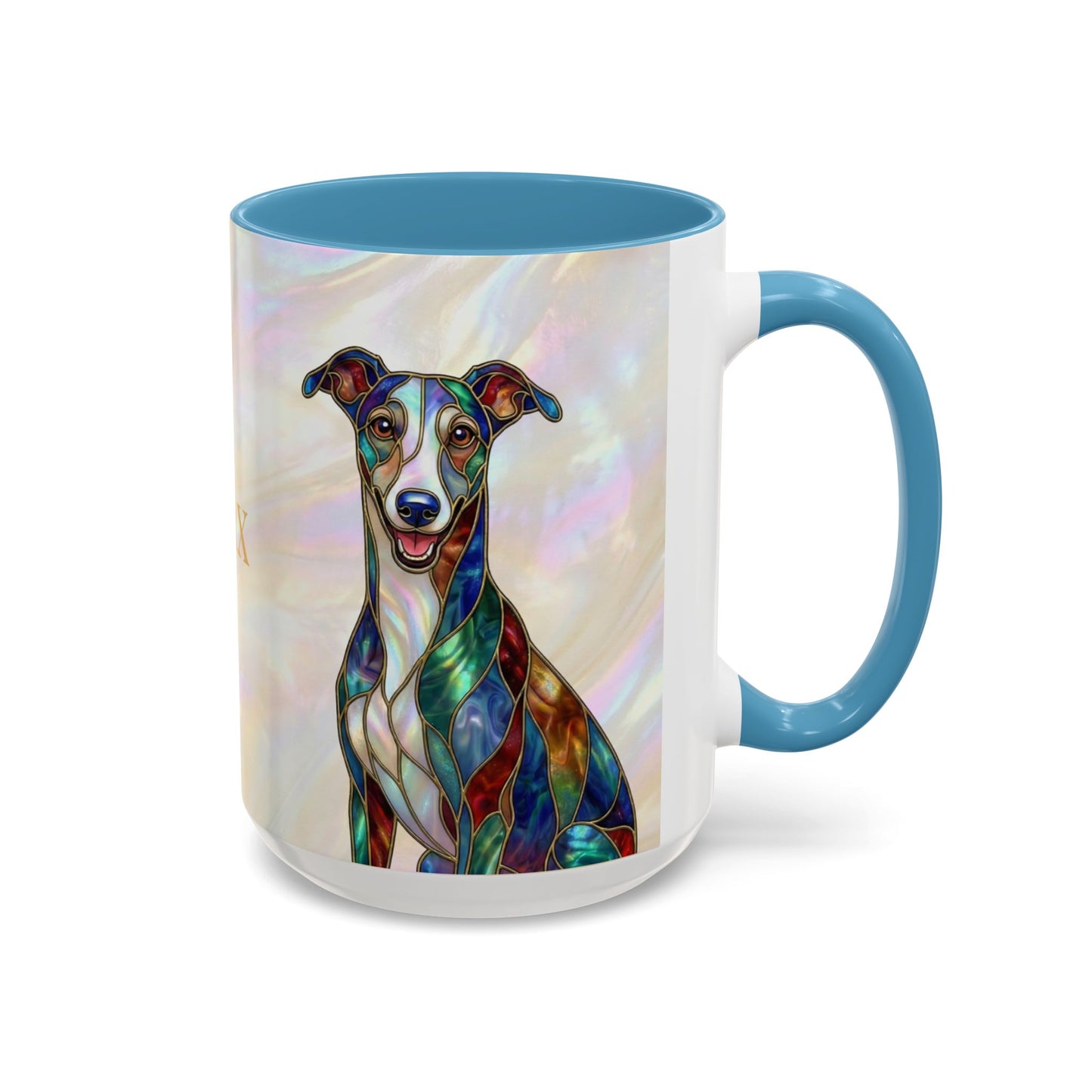 Personalized Greyhound Coffee Mug – Stained Glass Dog Accent Mug (Name Customizable)  - 14523