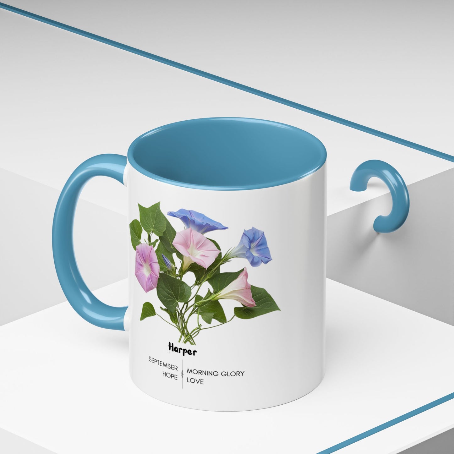 Happy Birthday: September Born, Morning Glory Flower, Customizable - Accent Coffee Mug (11, 15oz)