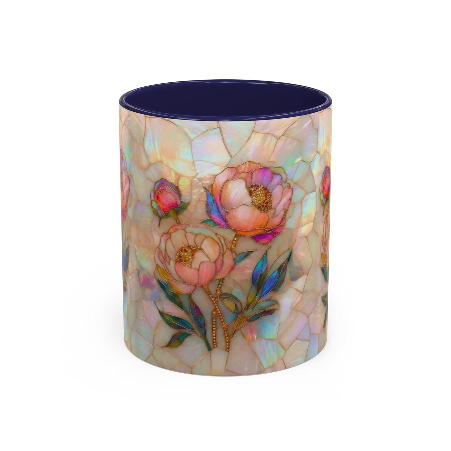 Peony Stained Glass Accent Coffee Mug – Floral Art 11/15oz - 14519