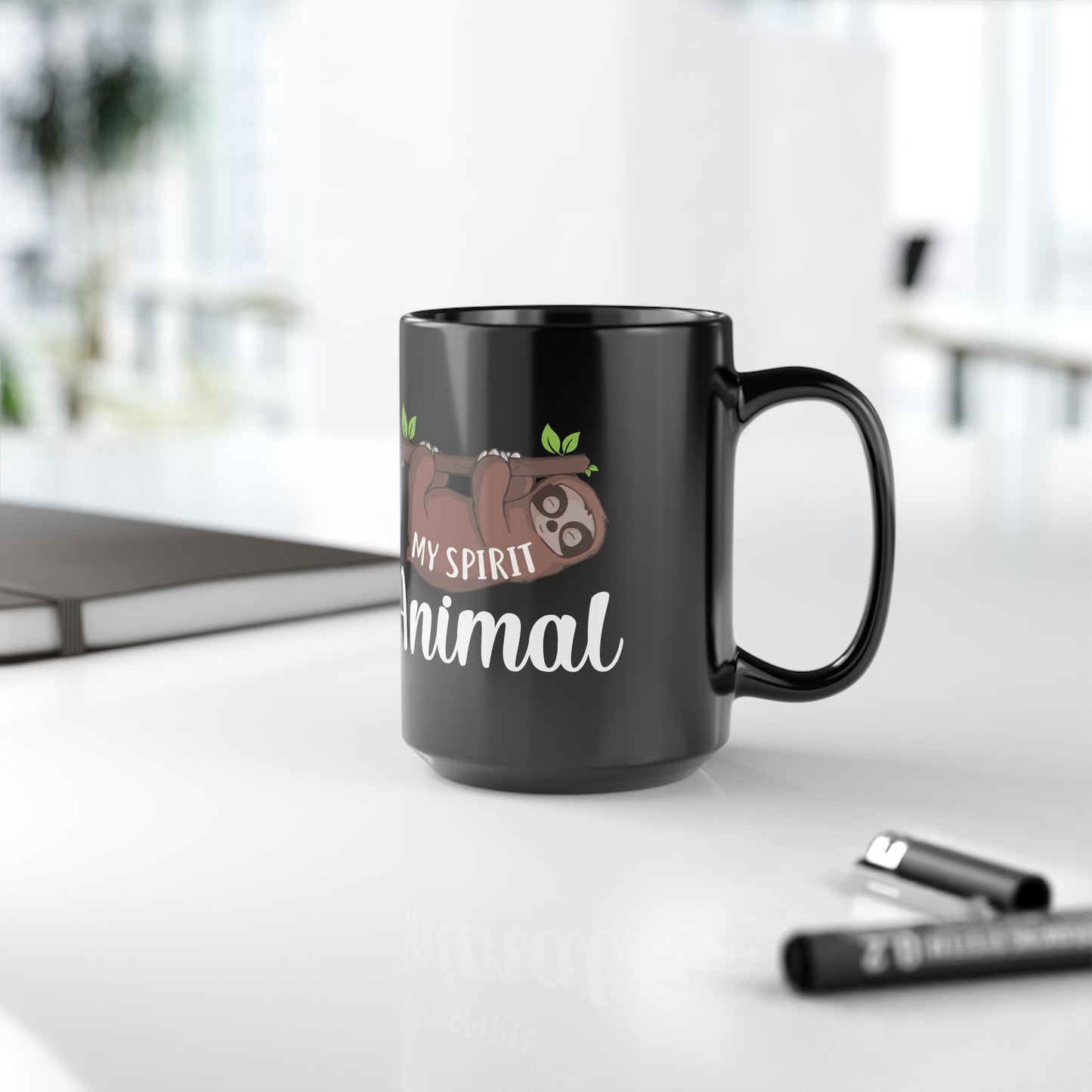Yoga: Sloth Spirit Animal Mug, Black Ceramic Coffee Cup, Gift for Sloth Lovers - 13212