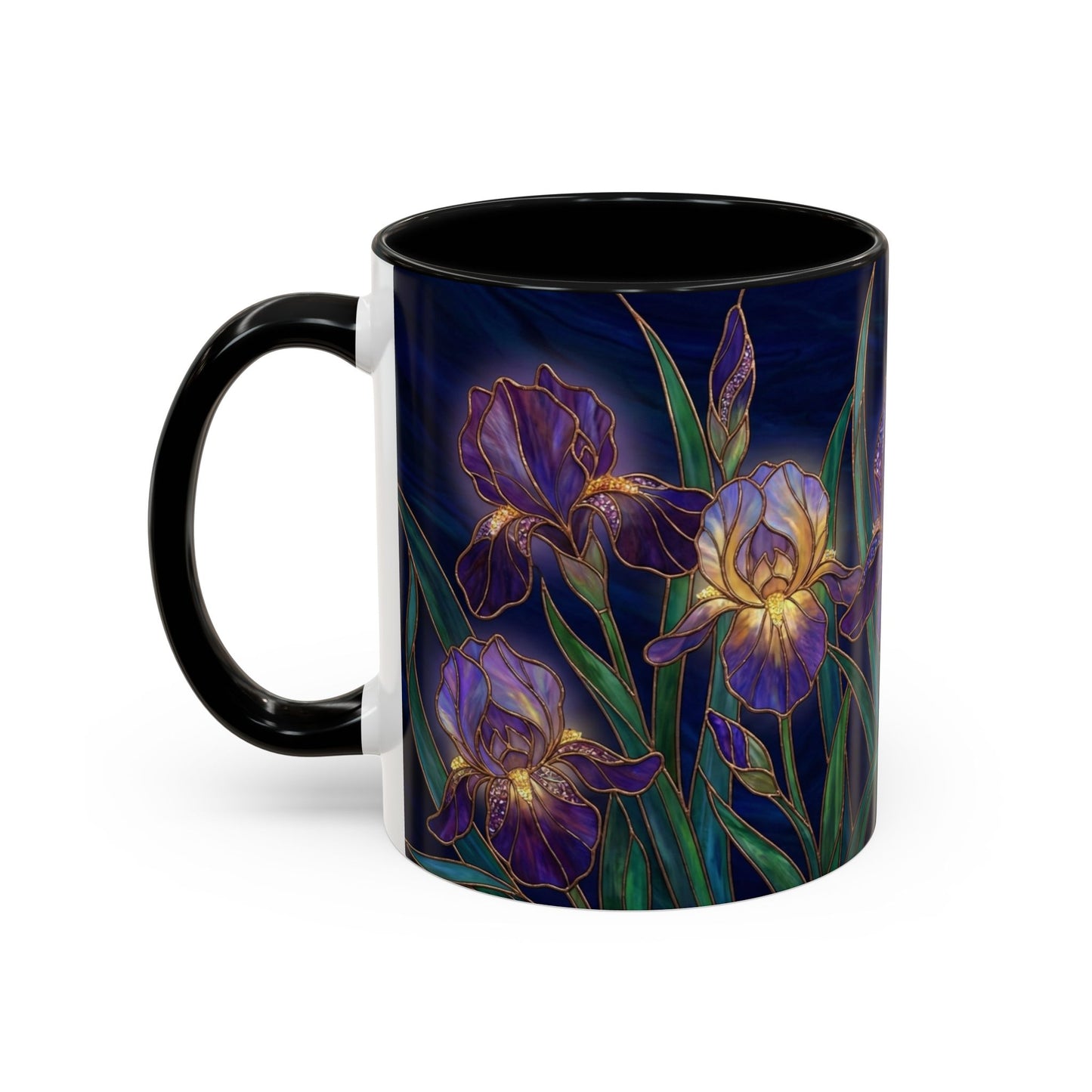 Iris Floral Accent Coffee Mug — Stained Glass Design 11/15oz - 14572