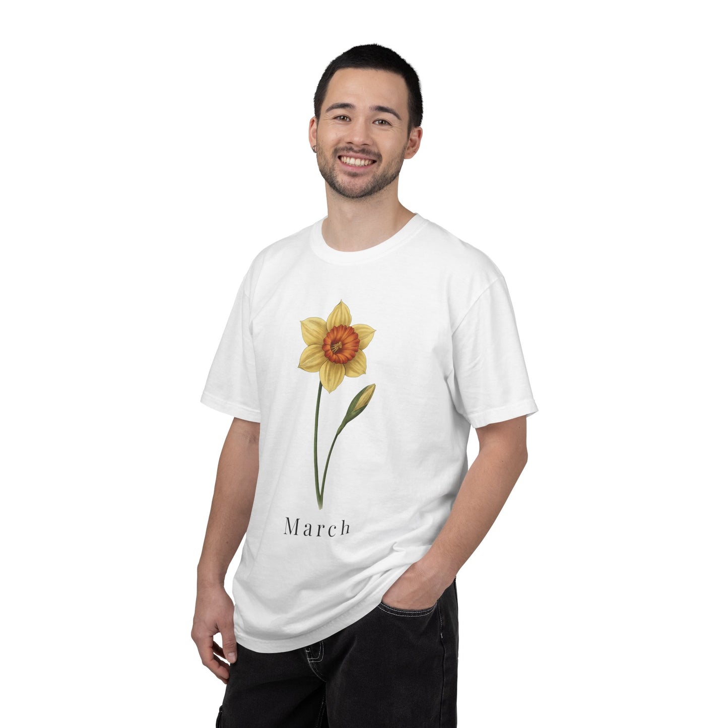 March Birth Flower T-Shirt – Daffodil Floral Birthday Tee for Women - 14793