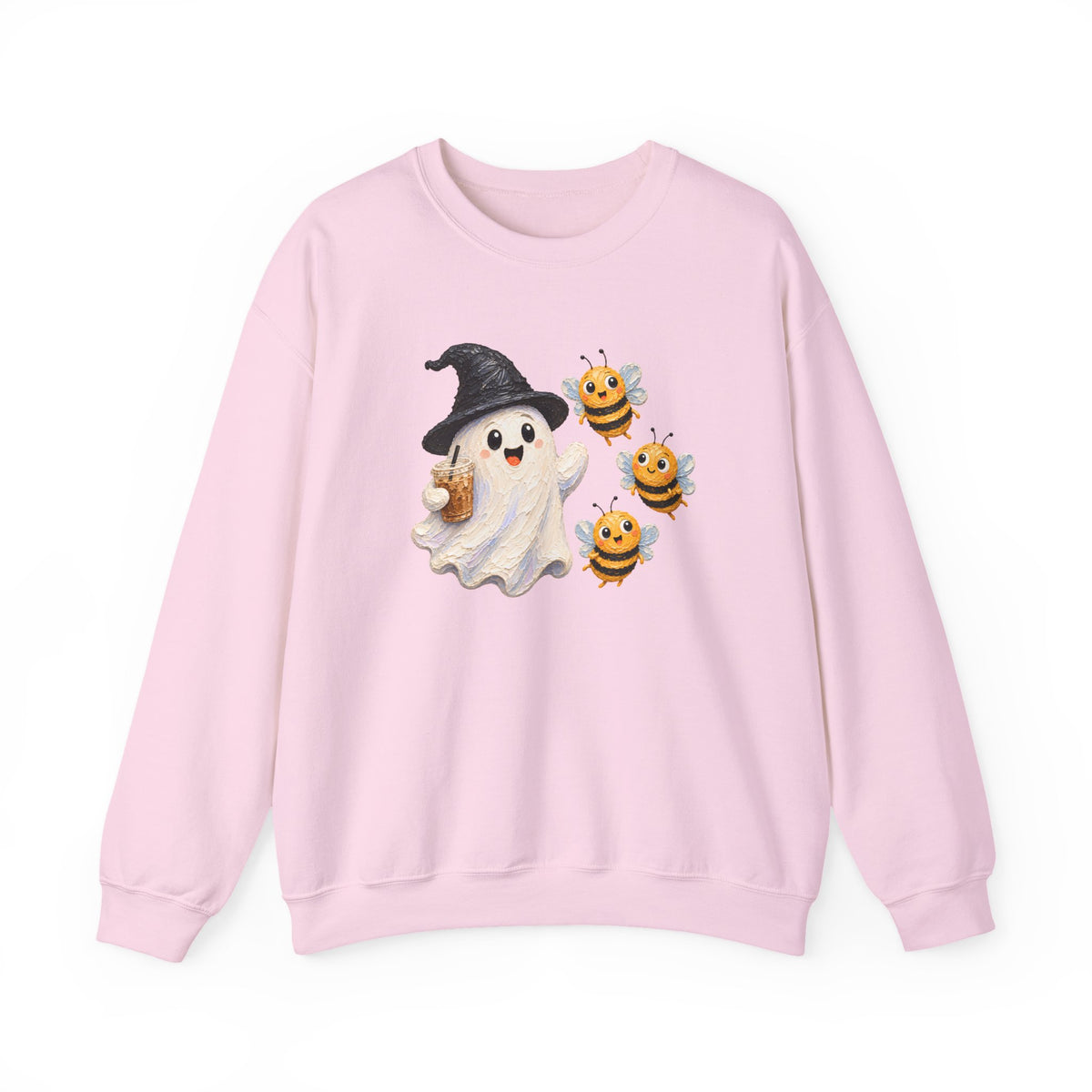 Cute Halloween Ghost & Bees Sweatshirt, Whimsical Witch Hat Crewneck - 14538