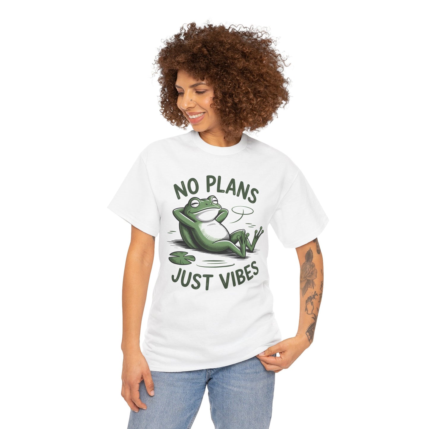 Funny Frog T-Shirt – “No Plans Just Vibes” Relaxed Graphic Tee - 14857