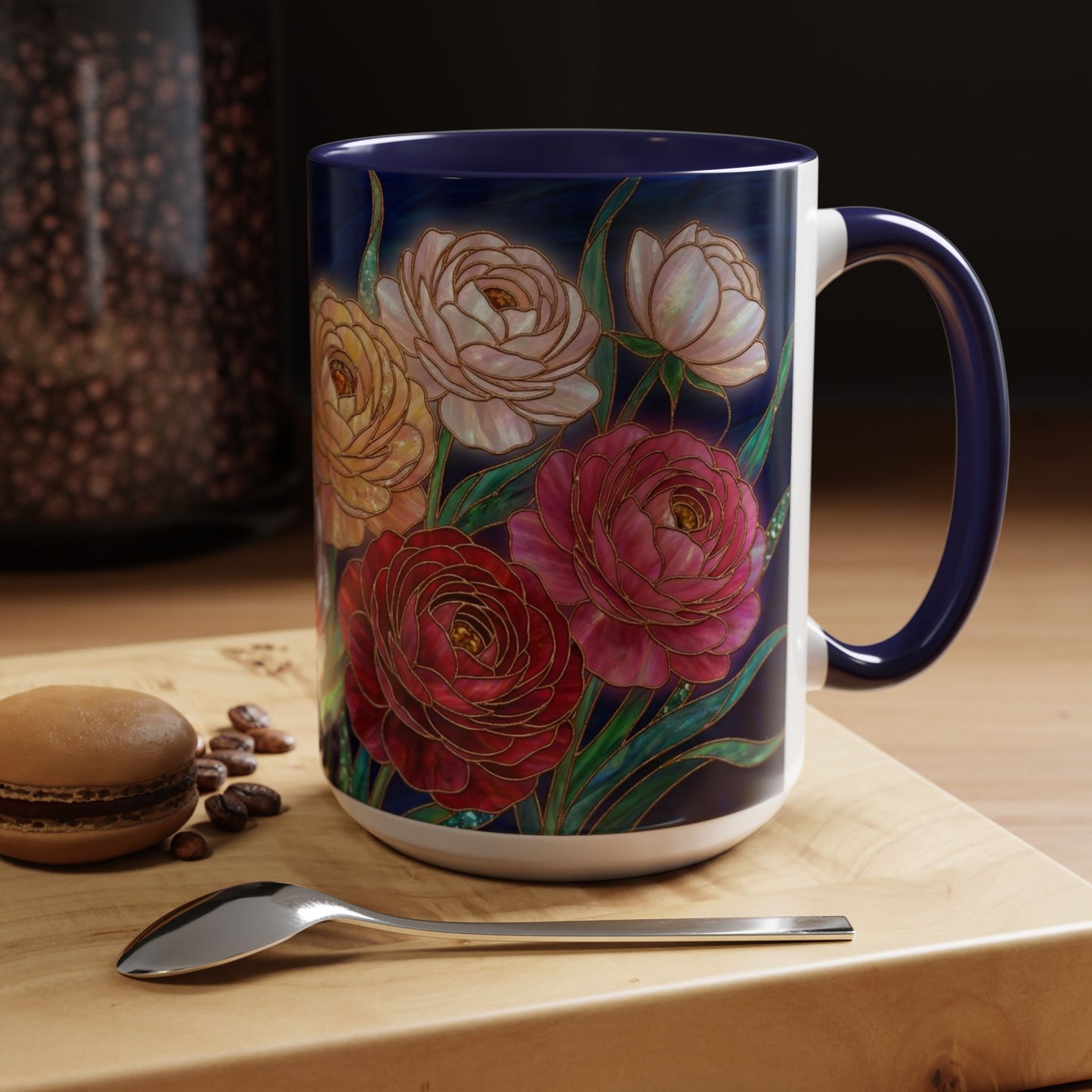 Ranunculus Floral Accent Coffee Mug — Stained Glass Design (11/15oz) - 14584