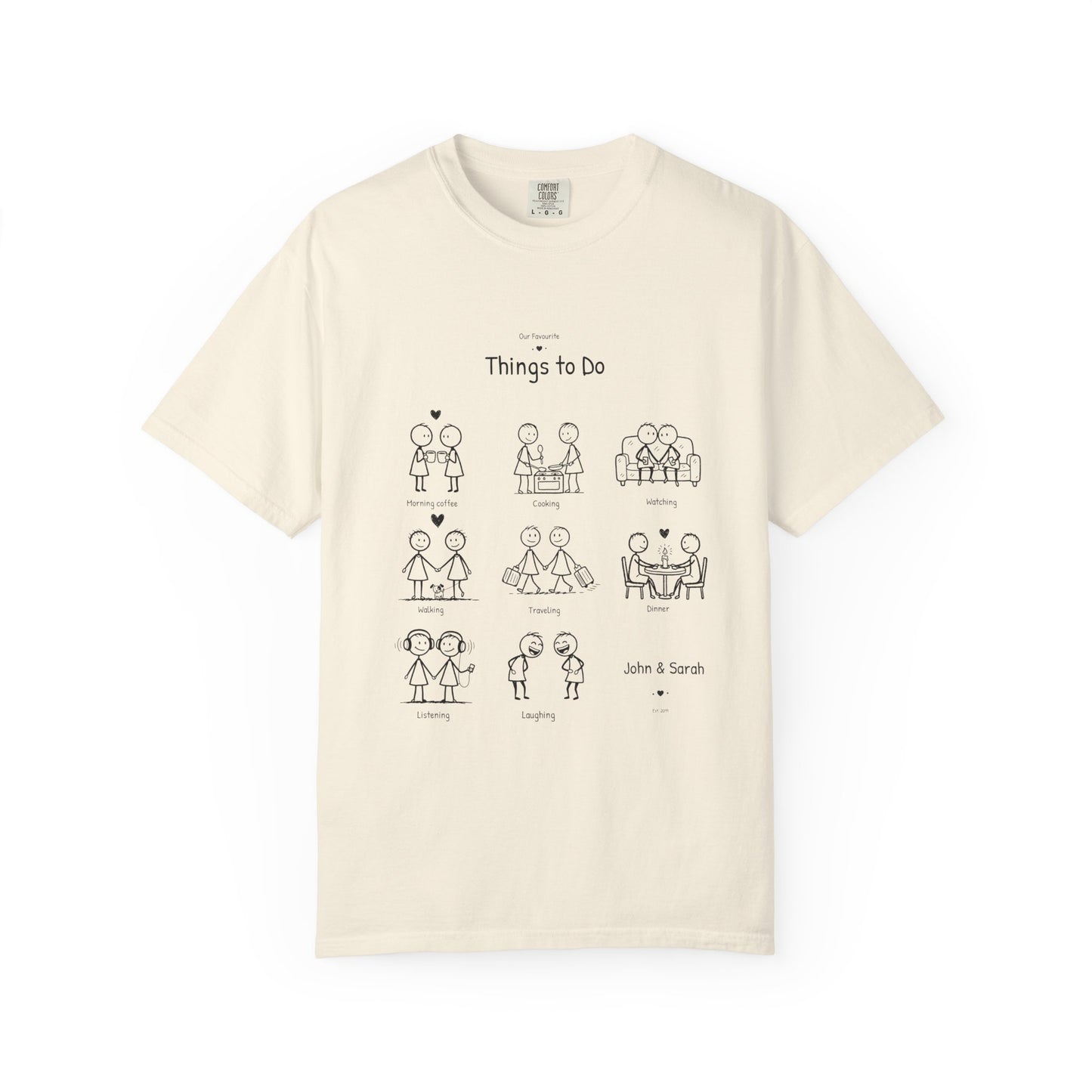 Our Favourite Things to Do Together – Personalised Valentine’s Illustration T-Shirt Gift - 14723