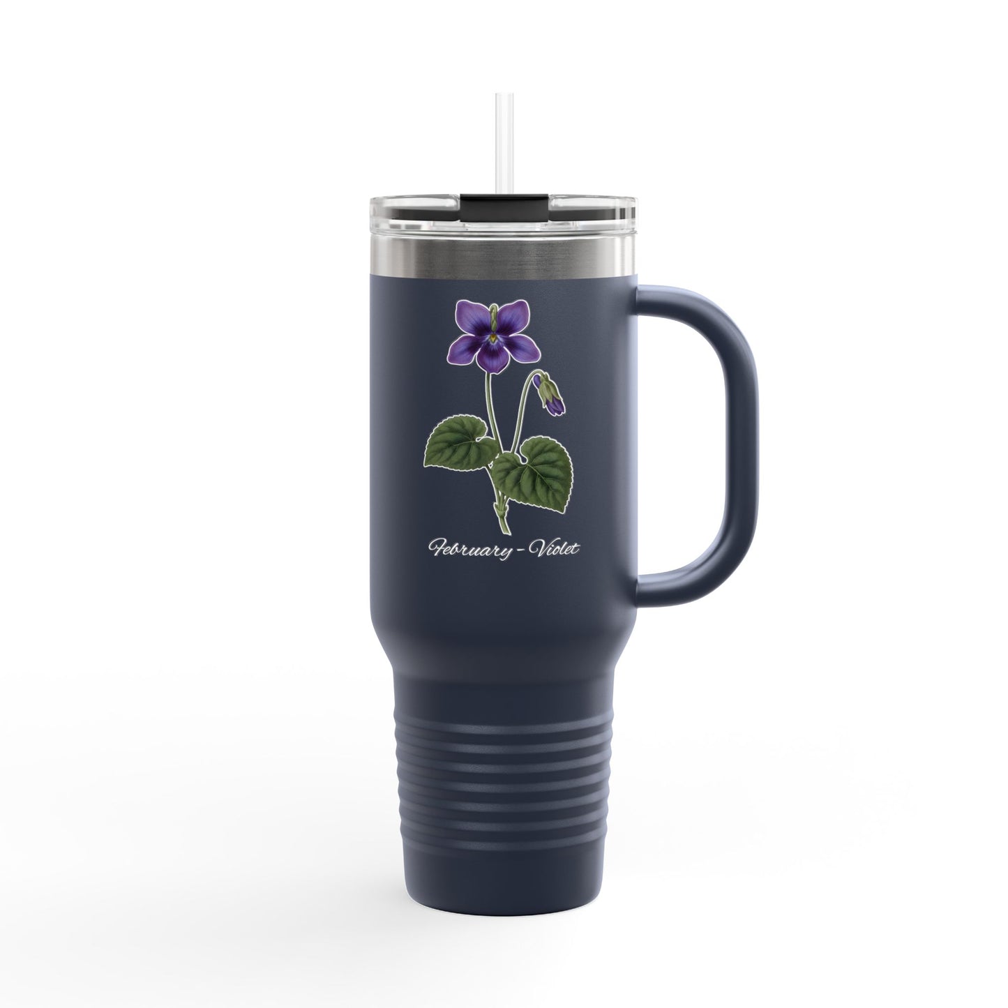 Violet (Single) Floral Tumbler – February Birth Flower Gift | 40oz Insulated Travel Mug, Customizable — 14698