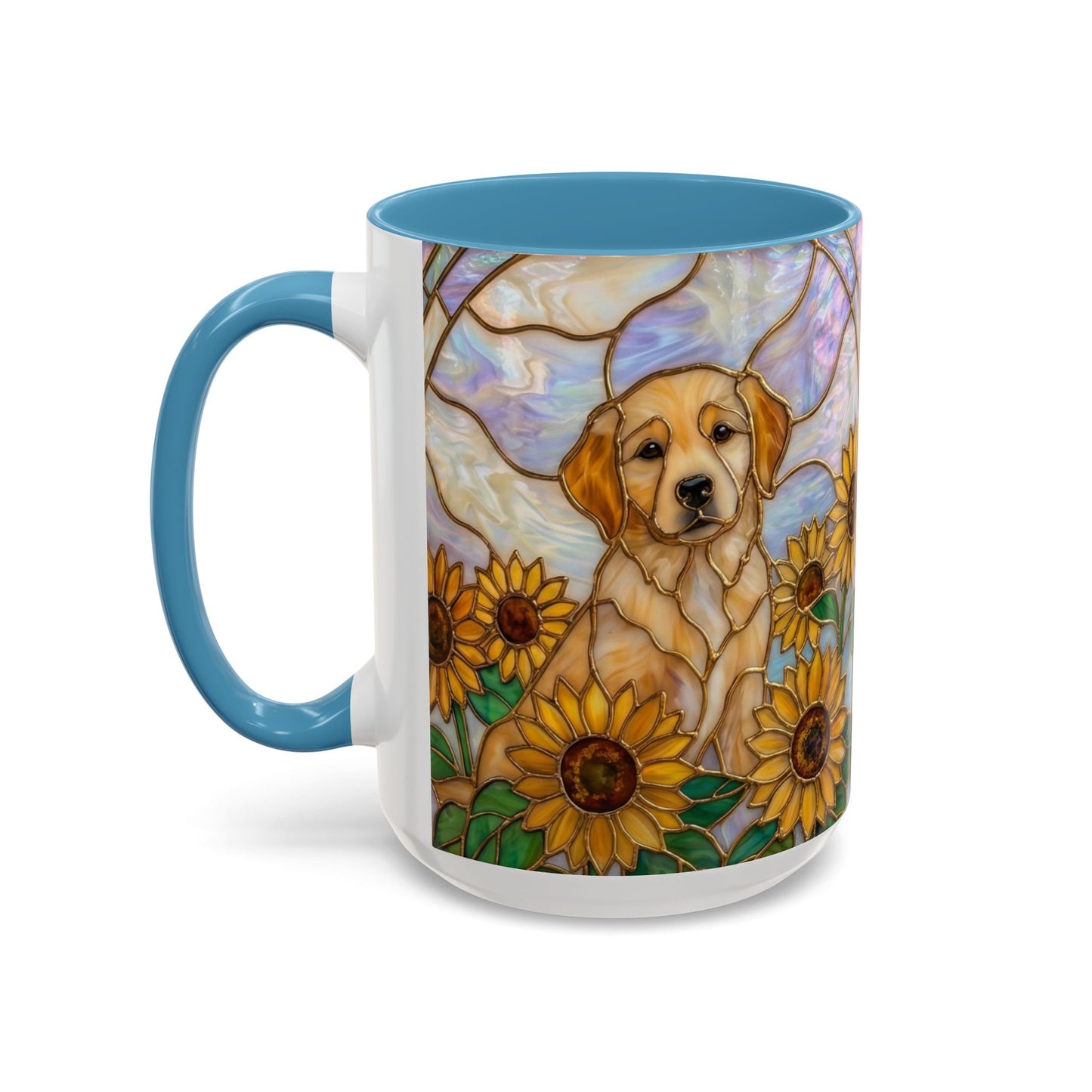 Sunflower Golden Retriever P uppiesAccent Coffee Mug –  Stained Glass Design (11/15 oz) - 14527