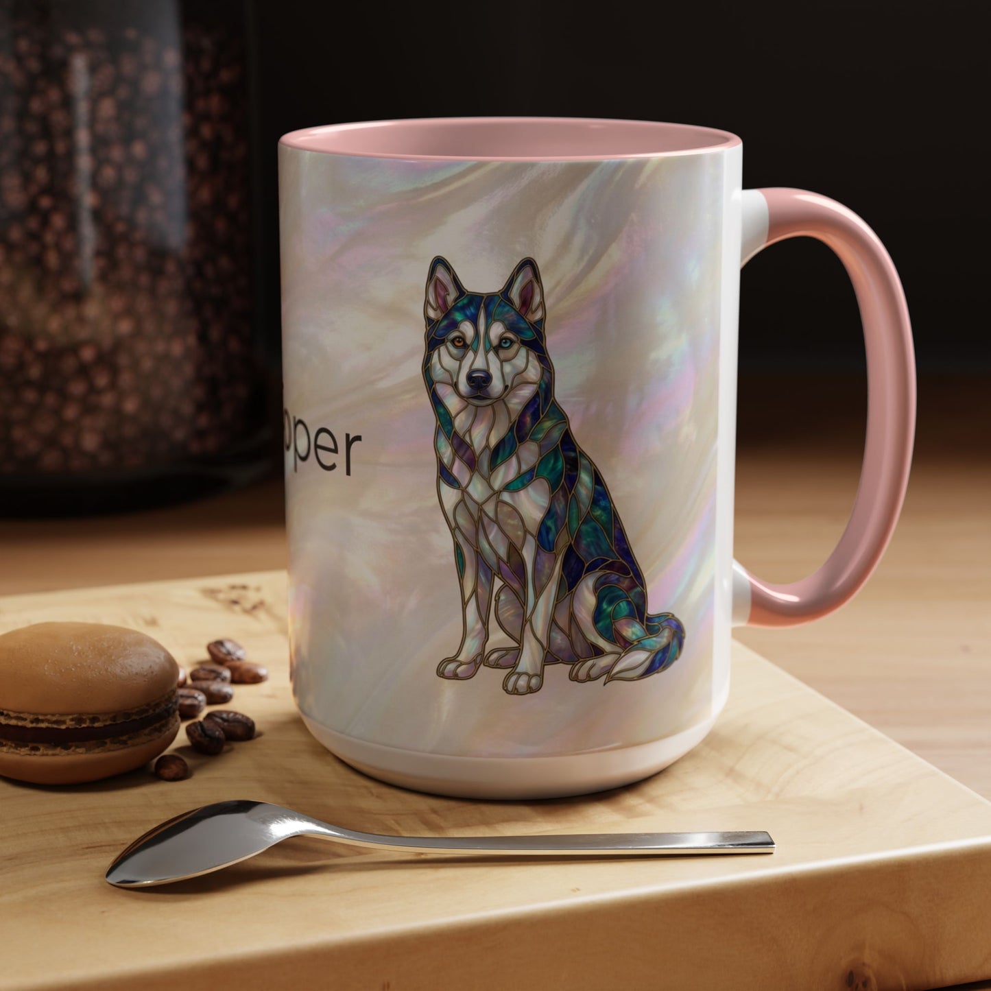 Personalized Husky Accent Coffee Mug – Stained Glass Design (11/15oz) - 14543