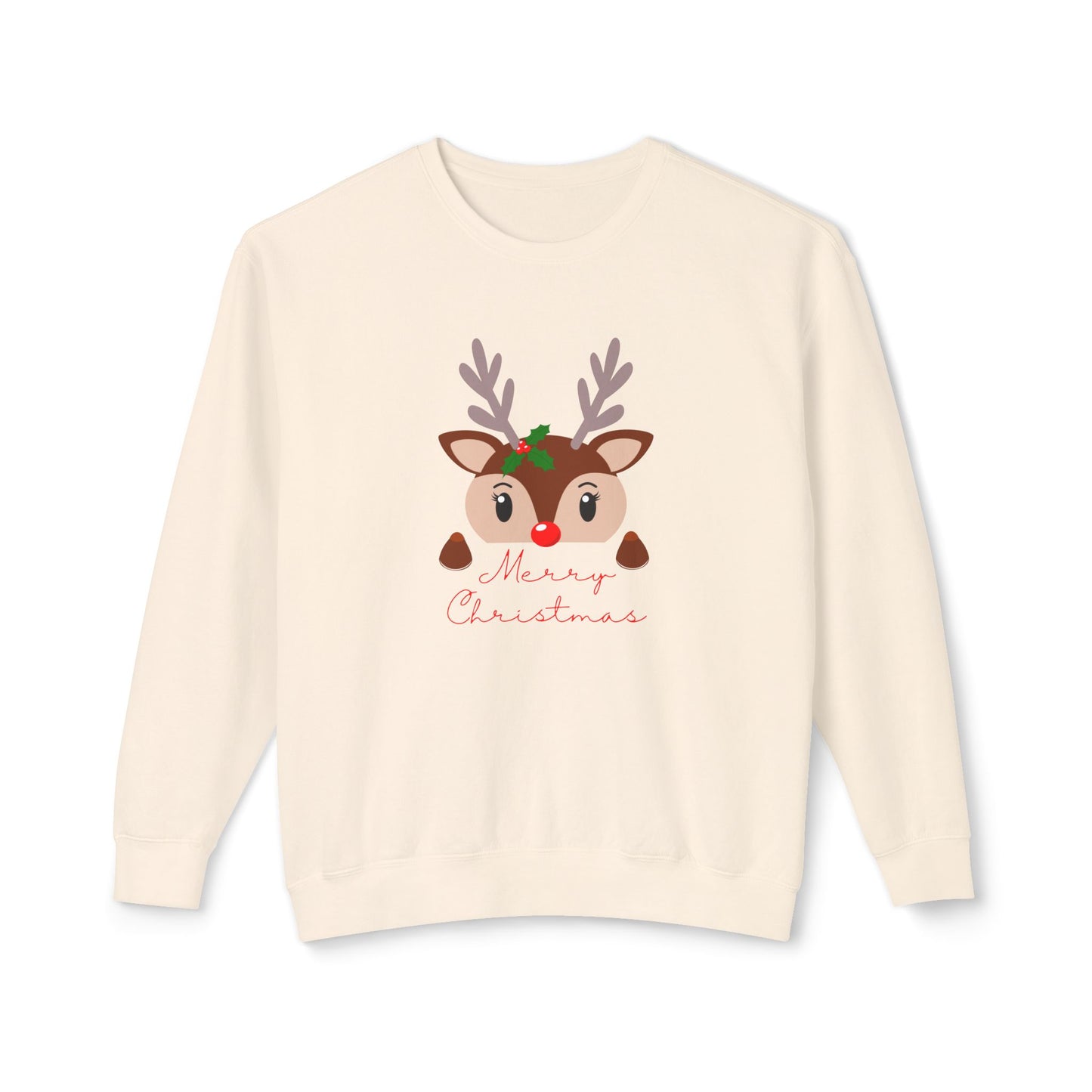 Reindeer, Merry Christmas - Unisex Lightweight Crewneck Sweatshirt - 10491