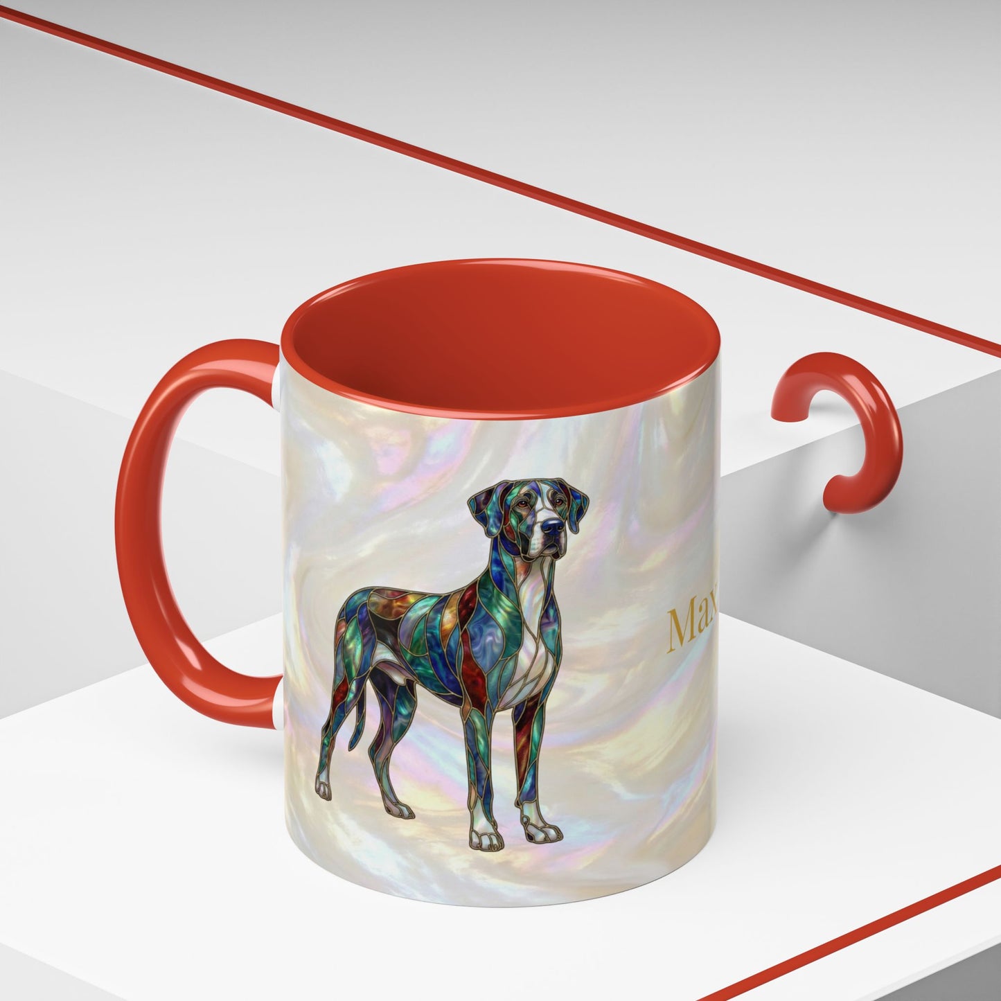 Personalized Great Dane Dog Mug — Stained Glass Design (11/15 oz) - 14550