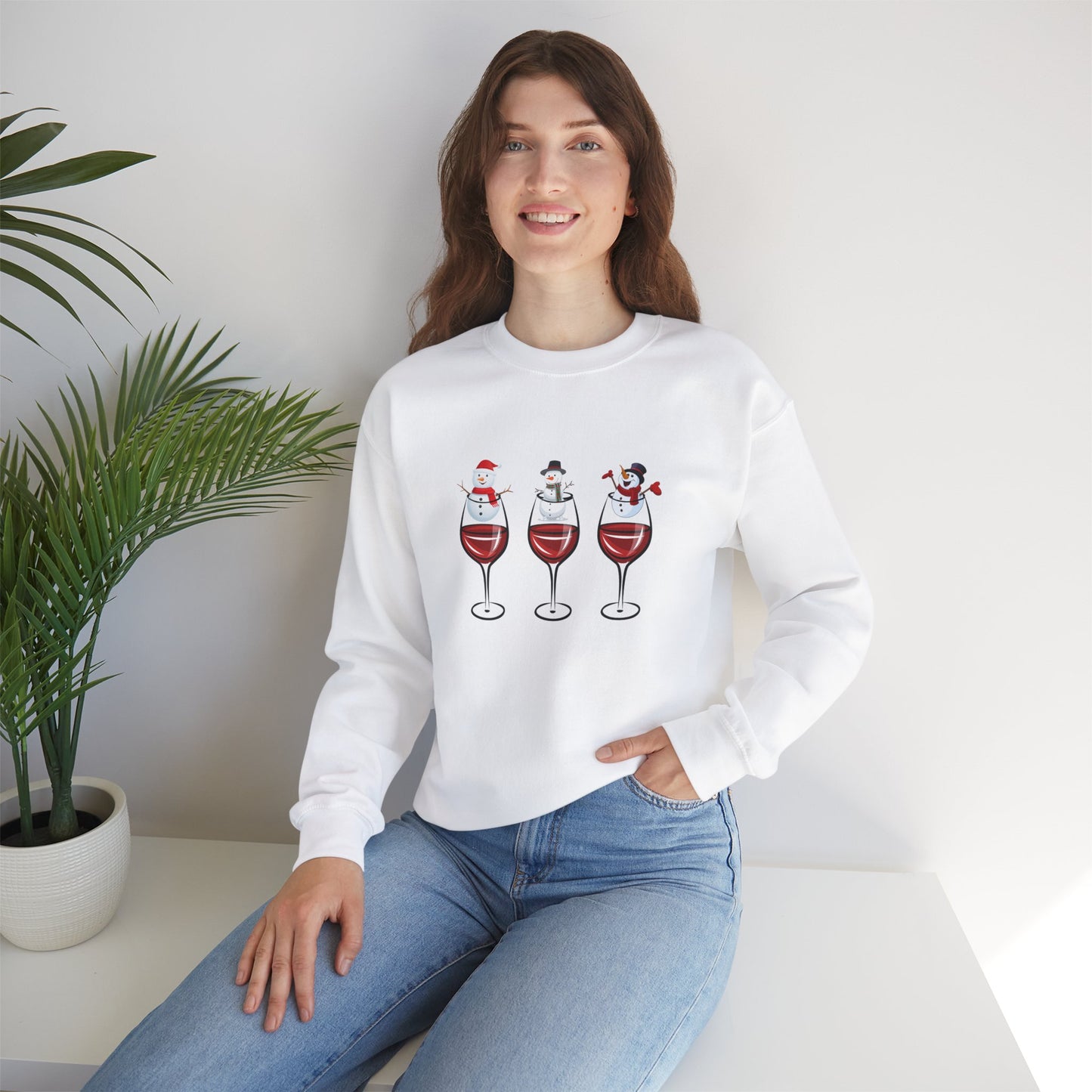 Snowman & Glass of Wine - Unisex Heavy Blend™ Crewneck Sweatshirt - 10013