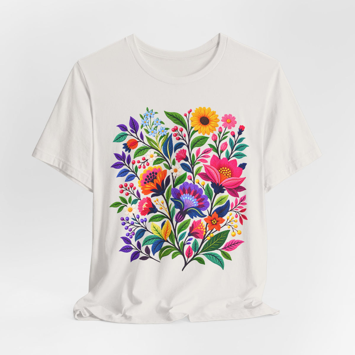Bright Folk Art Floral T-Shirt, Colorful Flower Bouquet Tee - 14513