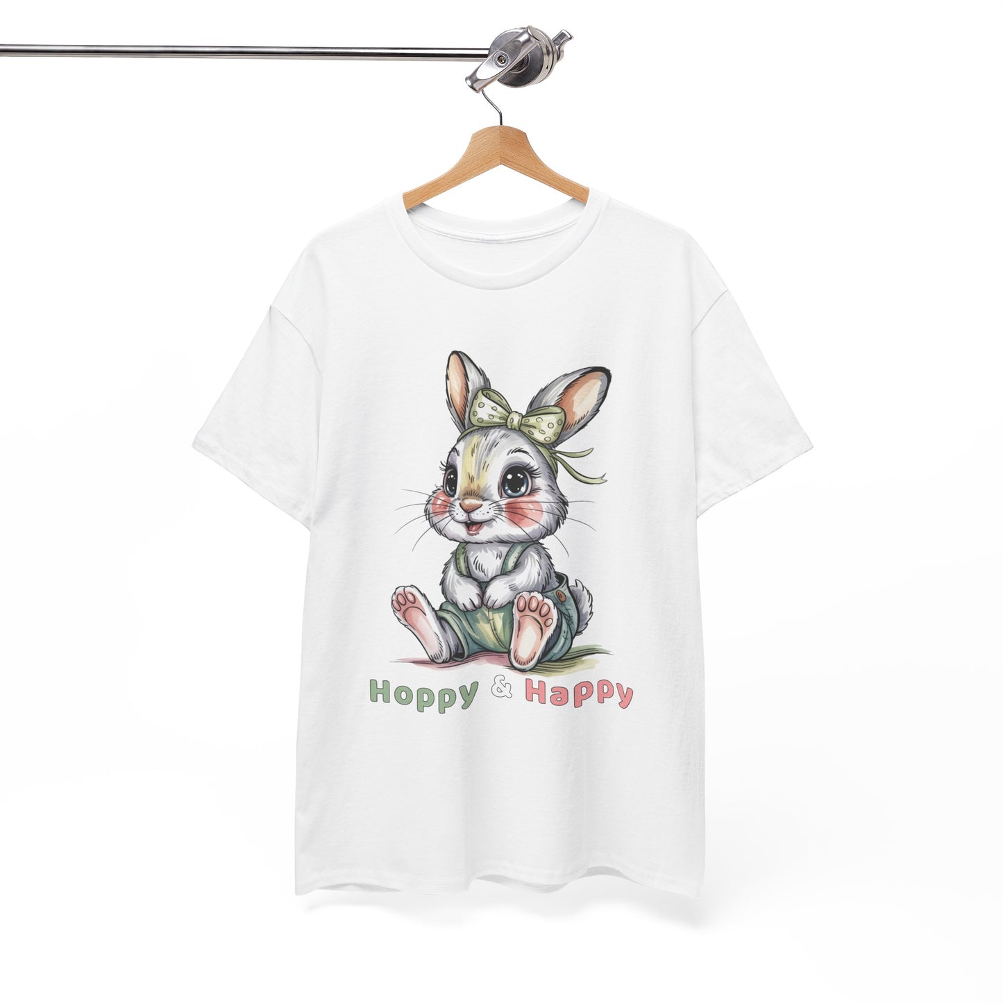 Cute Bunny T-Shirt – “Hoppy & Happy” Easter Rabbit Tee Gift for Kids & Adults - 14848