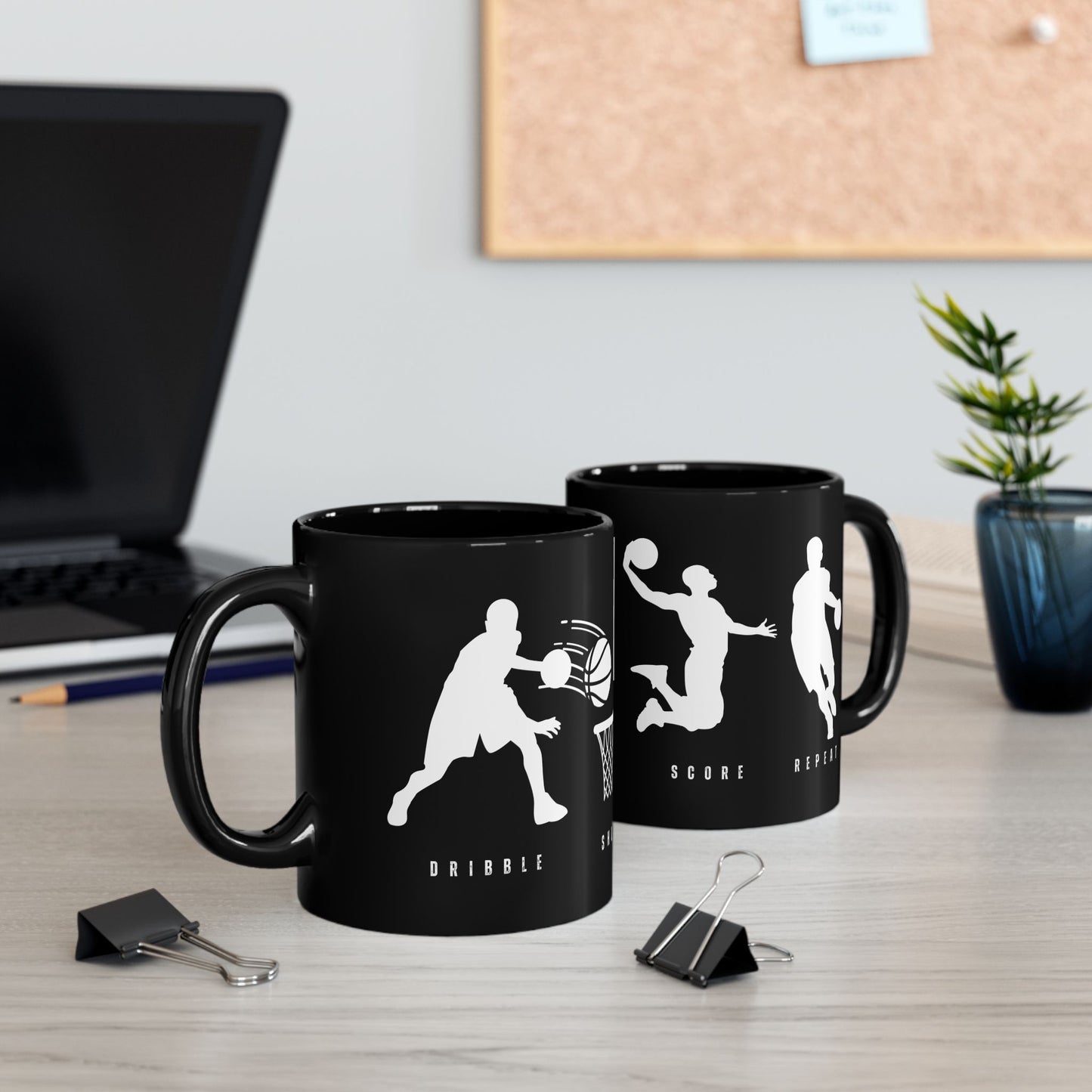 Dribble  Shoot  Score Repeat, Basketball Lovers - Ceramic Black Mug (11oz, 15oz) - 10134