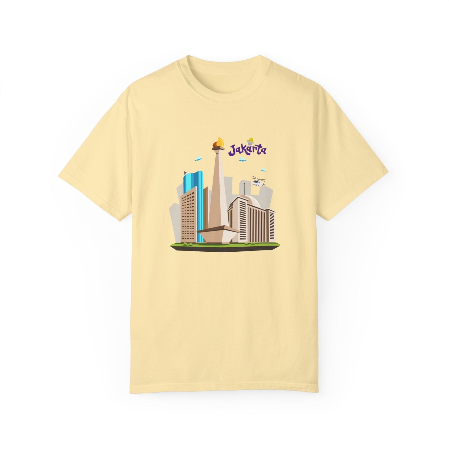 Jakarta Cityscape Unisex Garment-Dyed T-Shirt - Casual Travel Tee - 12129