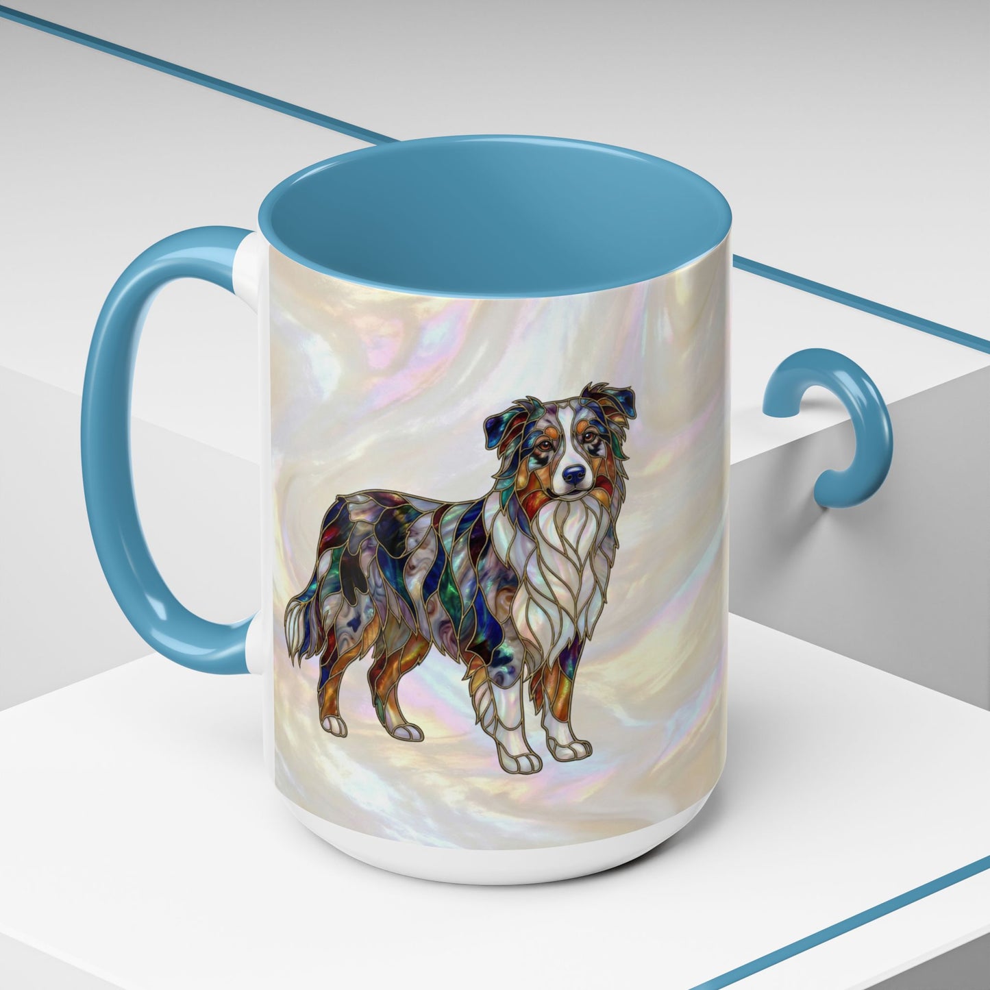 Australian Shepherd Accent Coffee Mug — Stained Glass Design (11/15oz) -14614