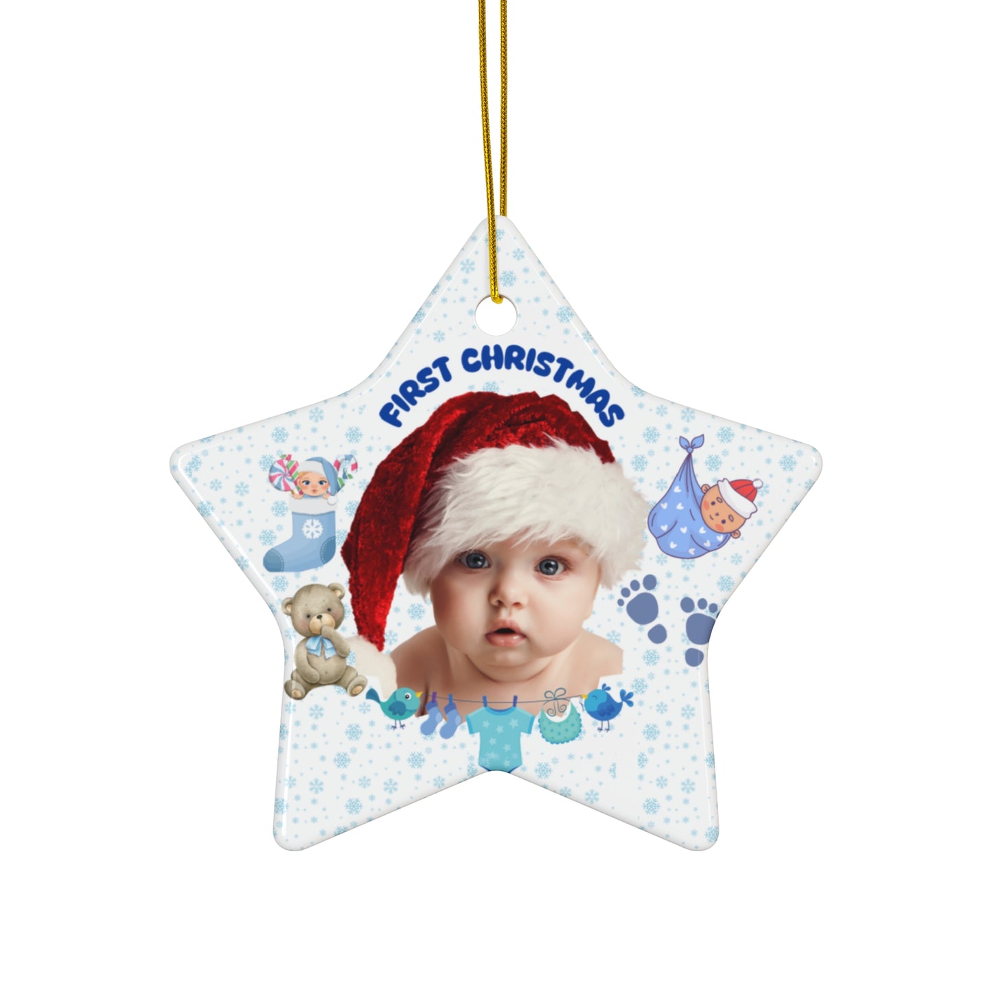 First Christmas, Baby Boy, Customizable - Ceramic Ornament, 4 Shapes - 10016