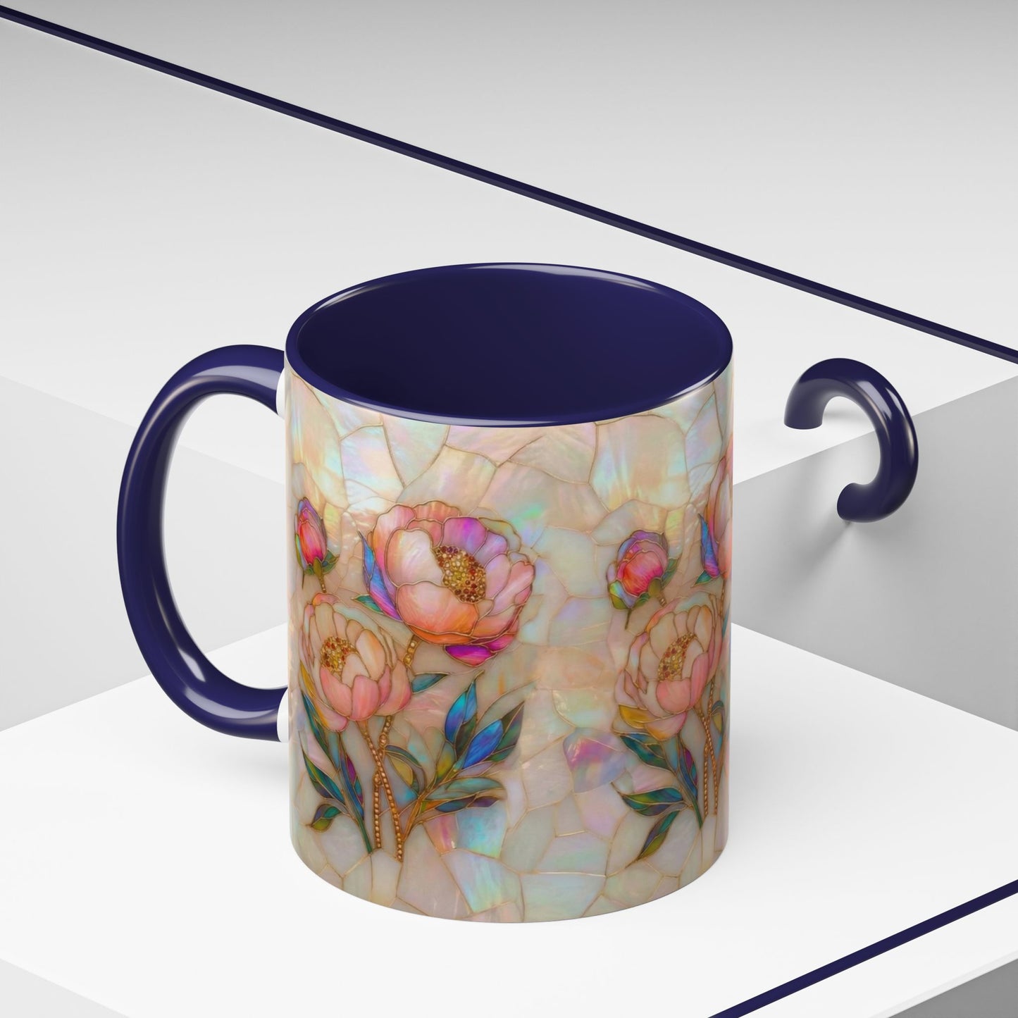 Peony Stained Glass Accent Coffee Mug – Floral Art 11/15oz - 14519