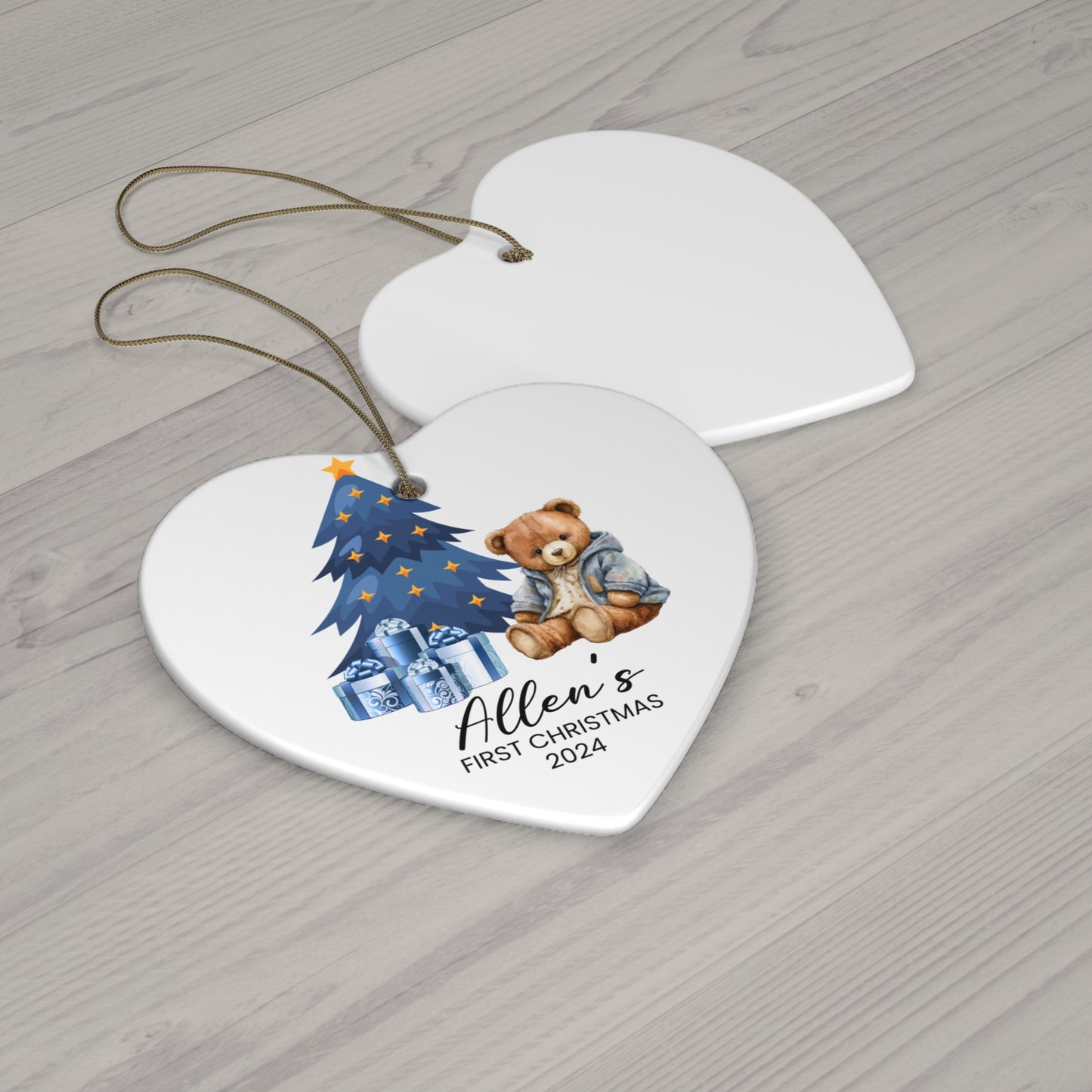 First Christmas, Baby Boy, Teddy Bear, Customizable - Ceramic Ornament, 4 Shapes - 10018