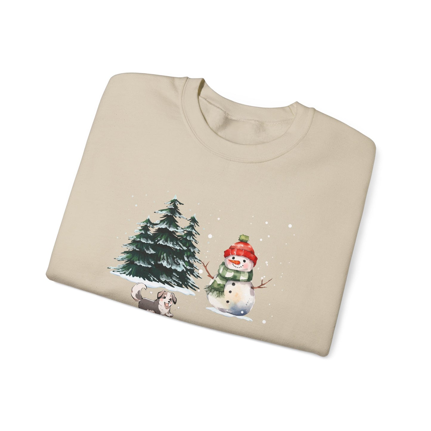 Winter Trees, Snowman, Puppy - Unisex Heavy Blend™ Crewneck Sweatshirt - 10260