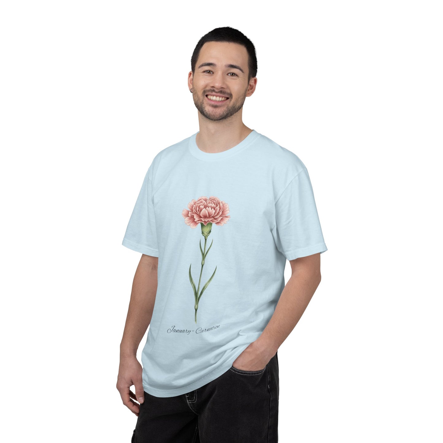 January Birth Flower Carnation T-Shirt – Heavyweight Garment-Dyed Tee - 14686