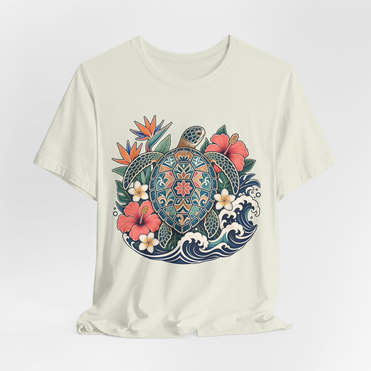 Sea Turtle Floral T-Shirt, Hawaiian Turtle Graphic Tee - 14973