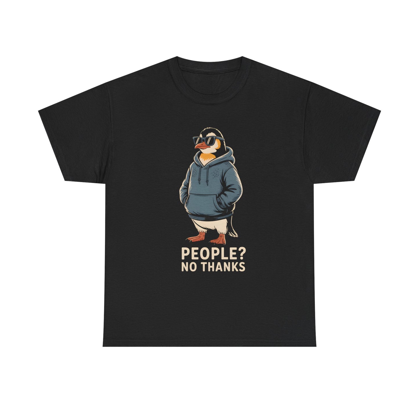 Funny Penguin T-Shirt – “People? No Thanks” Introvert Anti-Social Humor Tee Gift - 14847
