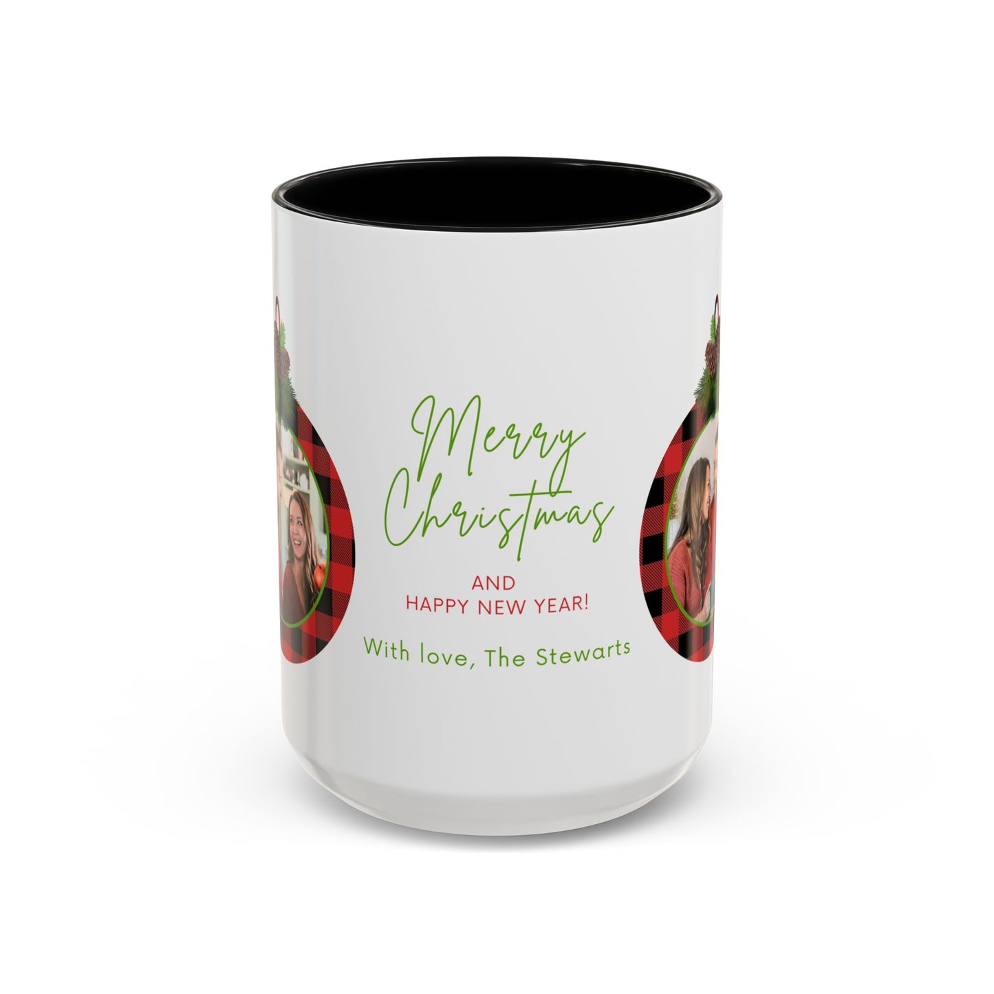 Merry Christmas & Happy New Year, Family Photo, Customizable - Accent Coffee Mug (11, 15oz) - 10918