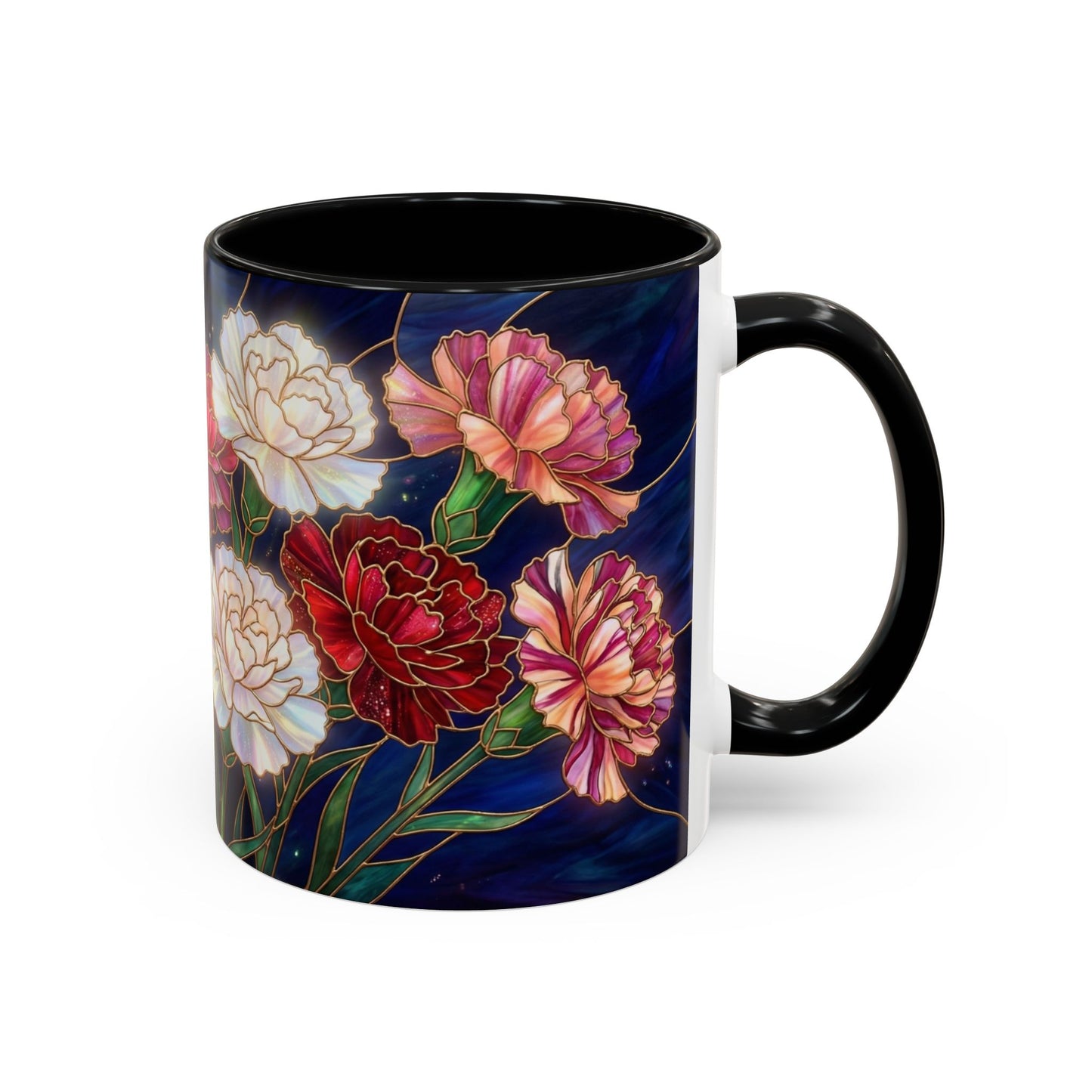 Carnation Floral  Accent Coffee Mug — Stained Glass Design (11/15oz) - 14559