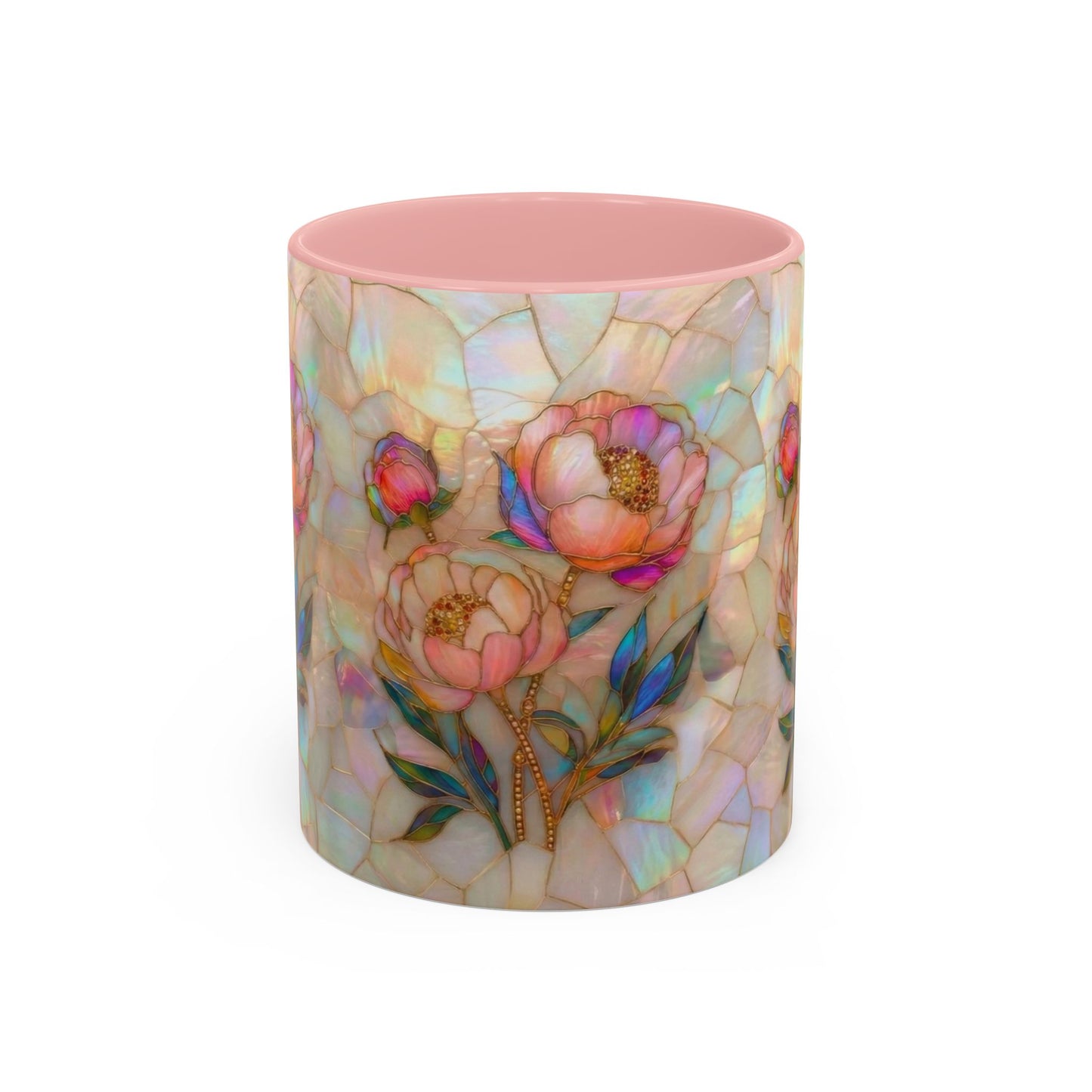 Peony Stained Glass Accent Coffee Mug – Floral Art 11/15oz - 14519