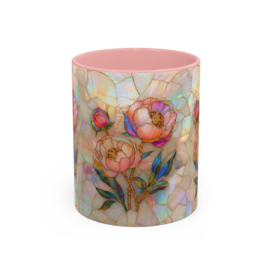 Peony Stained Glass Accent Coffee Mug – Floral Art 11/15oz - 14519