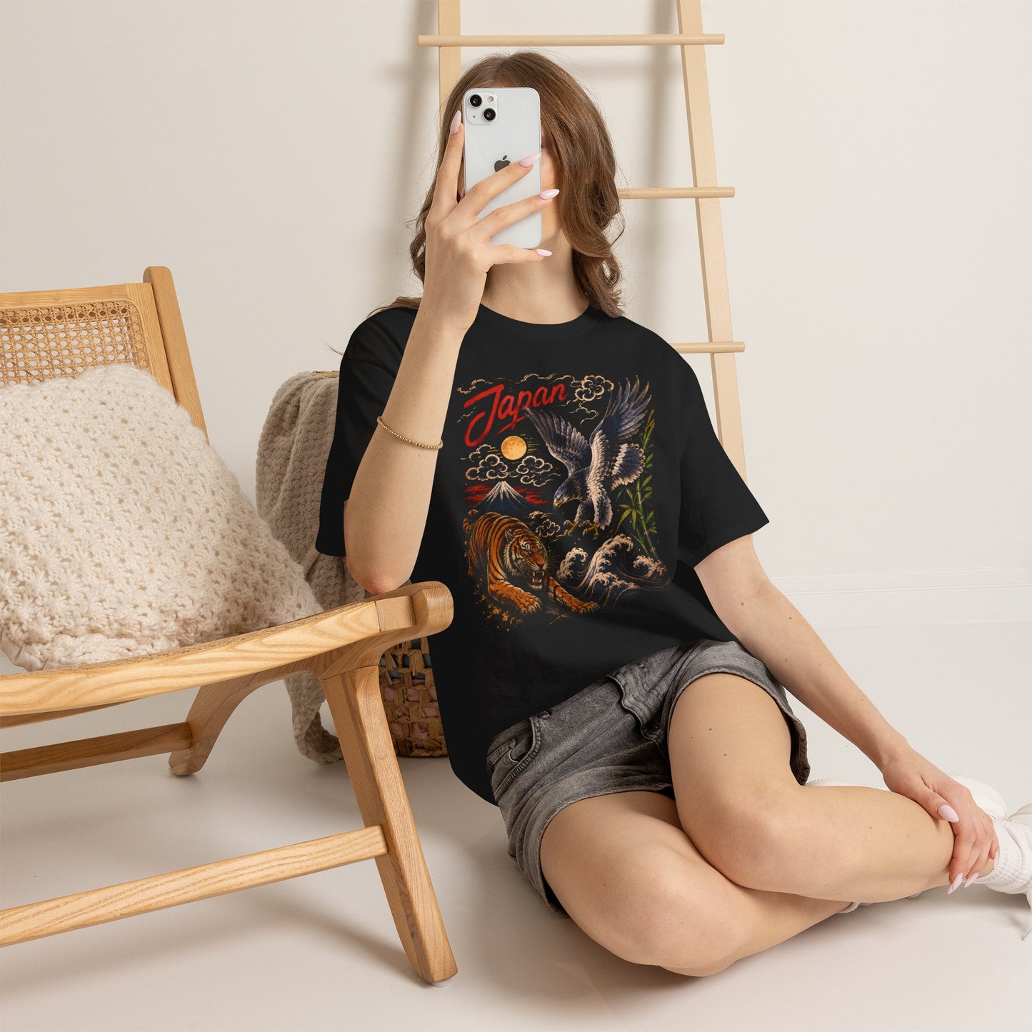 Japan Tiger & Eagle Graphic T-Shirt – Vintage Japanese Tattoo Style Tee - 14910