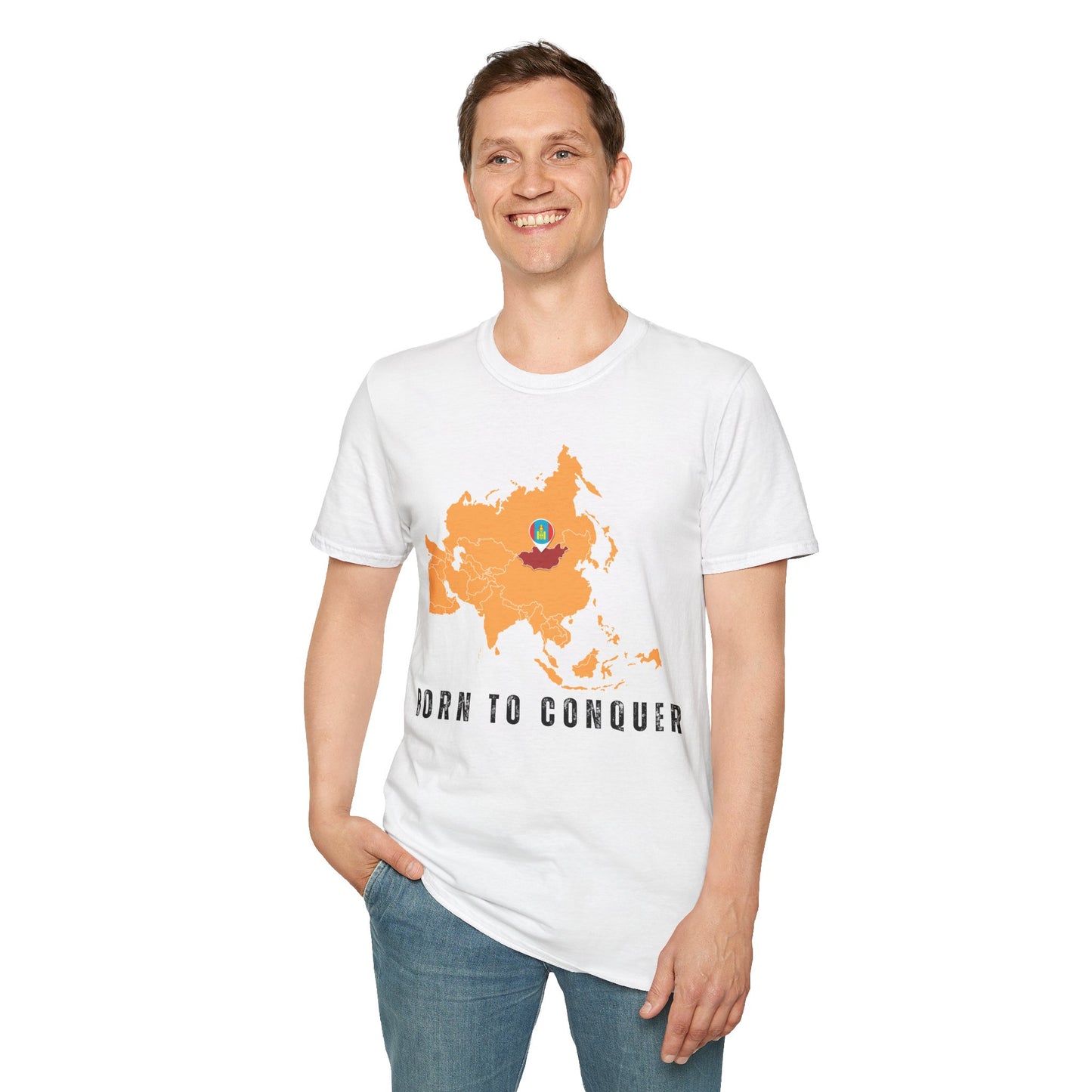 Born to Conquer, Mongolia - Unisex Softstyle T-Shirt - 10342