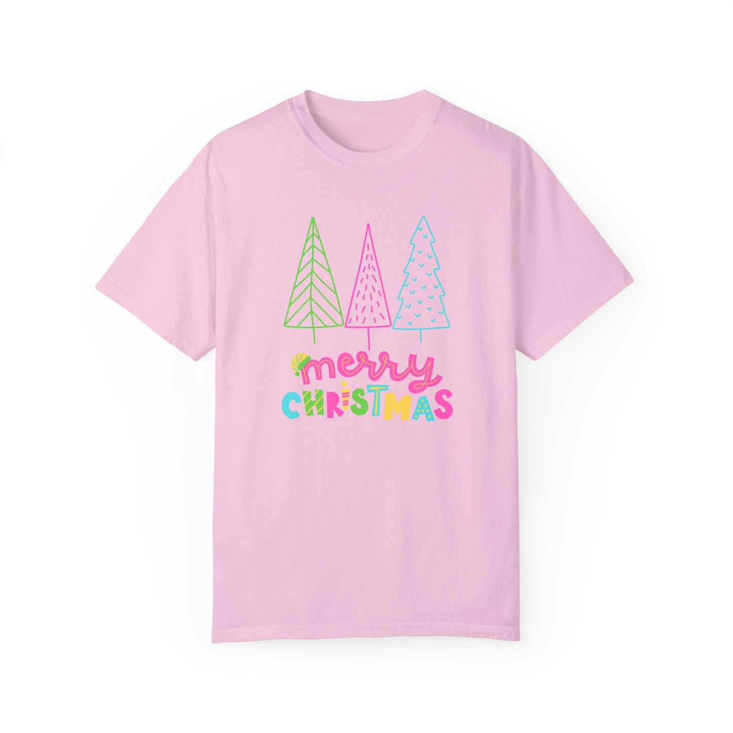 Trees, Merry Christmas - Unisex Garment-Dyed T-shirt - 10535