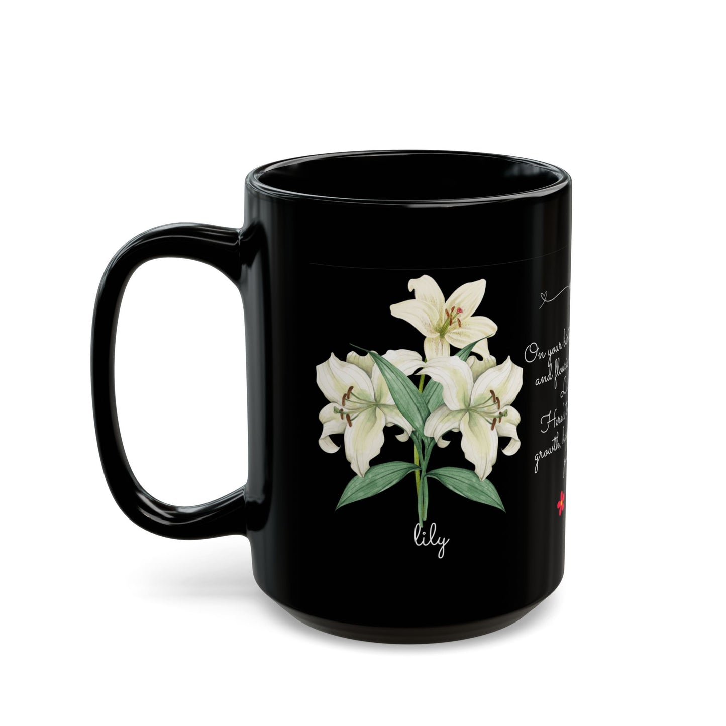 Lily & Hawthorn Birth Flowers for May - Black Mug (11oz, 15oz) - 10107