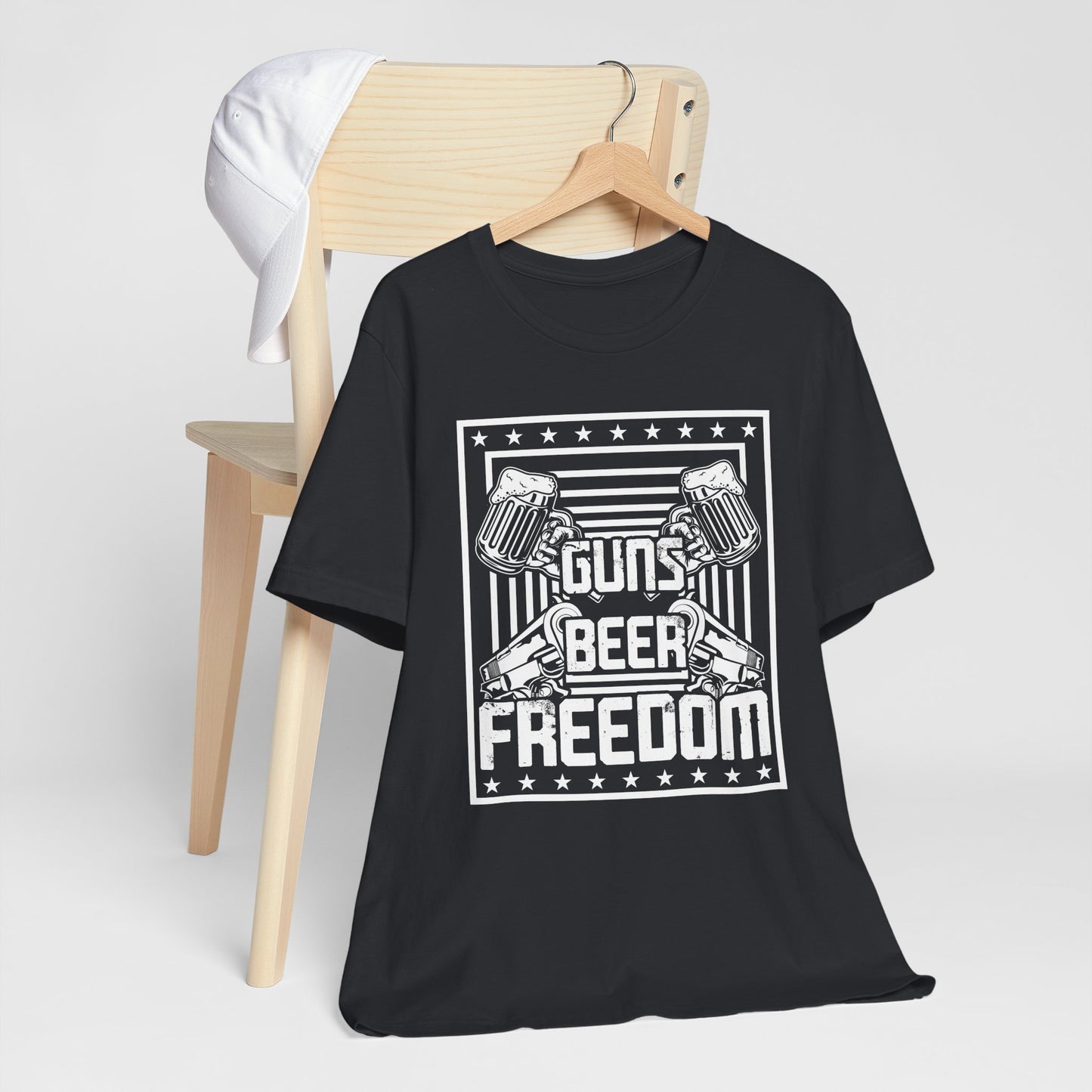 4th of July, Guns Beer Freedom Unisex Tee, Casual Shirt, Patriotic Apparel, Gift for Him, Party Tee, Everyday Wear - 13598