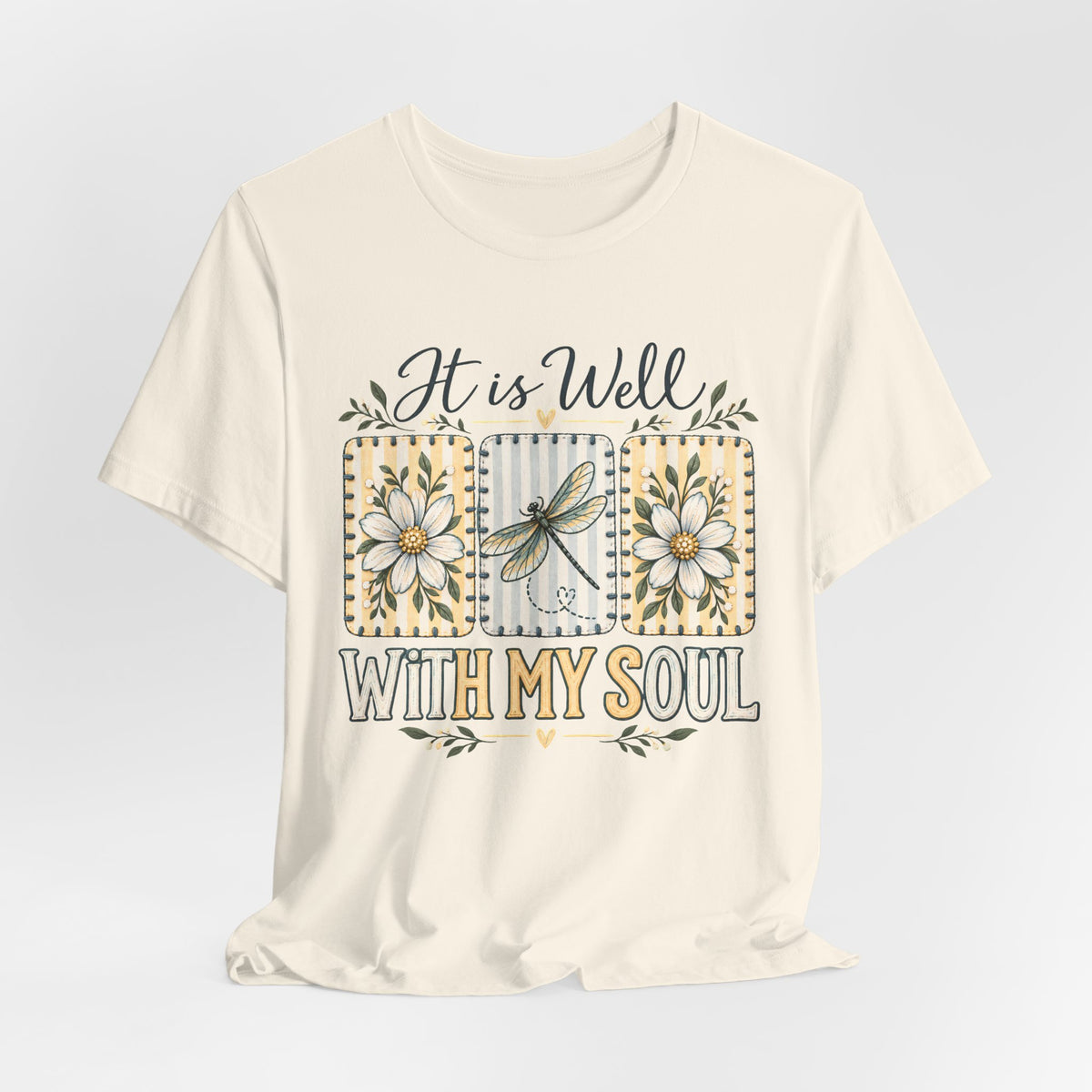 It Is Well With My Soul T-Shirt, Floral Dragonfly Christian Faith Tee - 14991